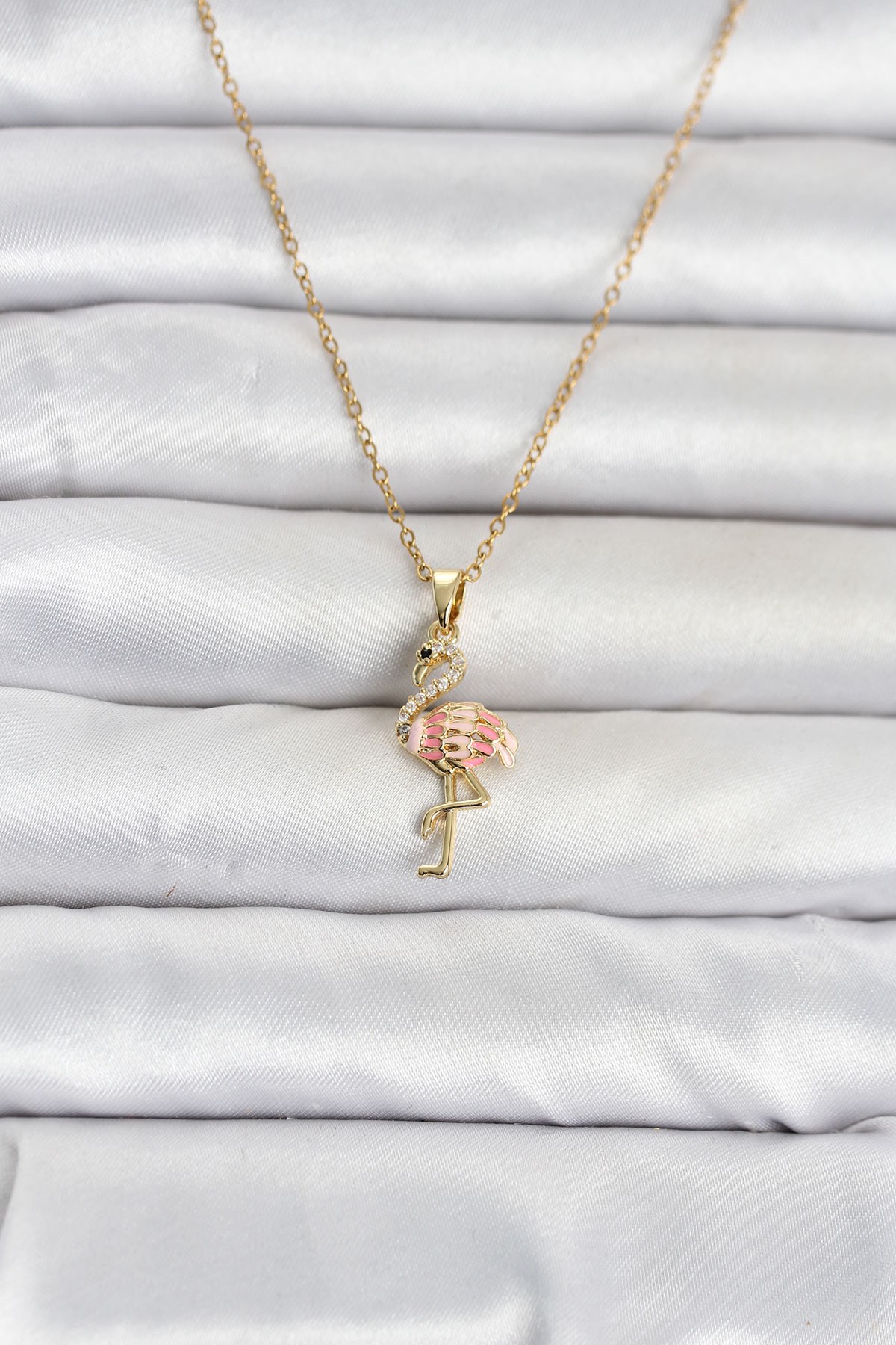 316L Çelik Zincir Gold Renk Flamingo Model Kadın Kolye