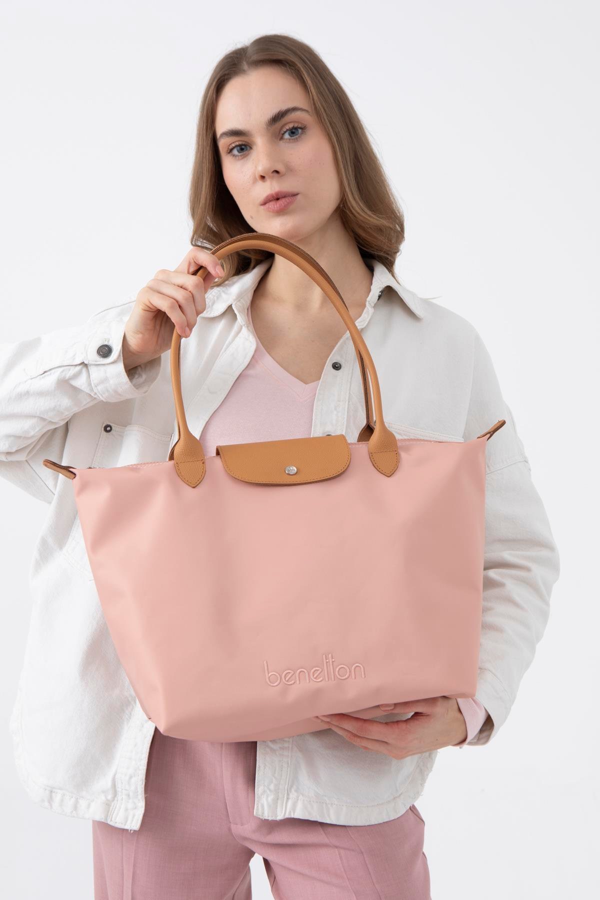 Benetton BNT1355 Kadın Kol Çantası Pembe -Camel