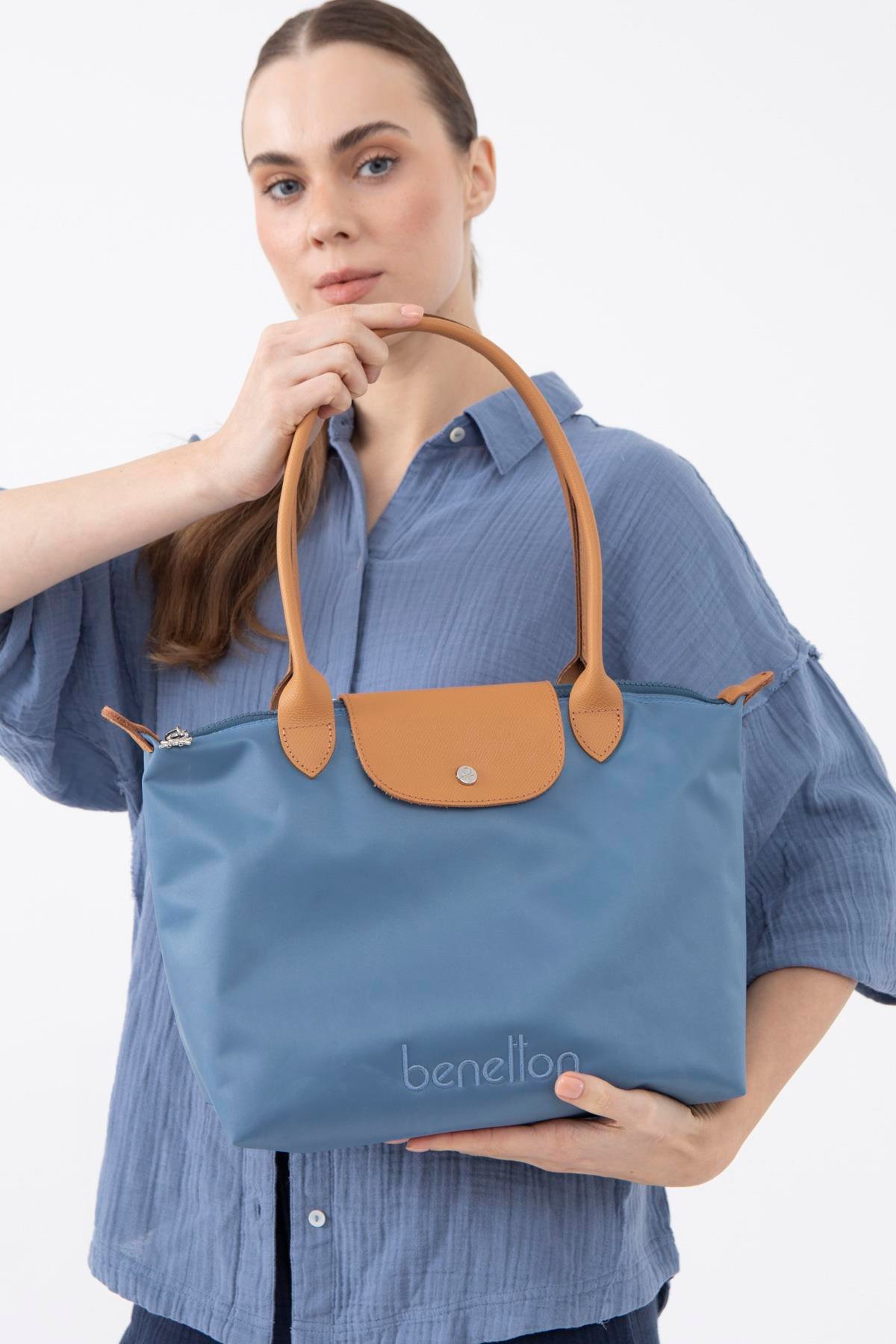 Benetton bnt1357 Kadın El Çantası Mavi Camel