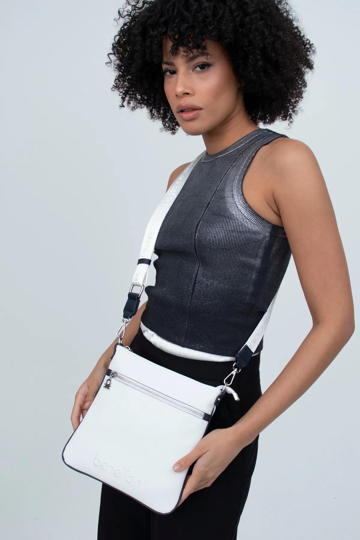 Benetton bnt1363 Kadın Çapraz Çanta Beyaz Lacivert