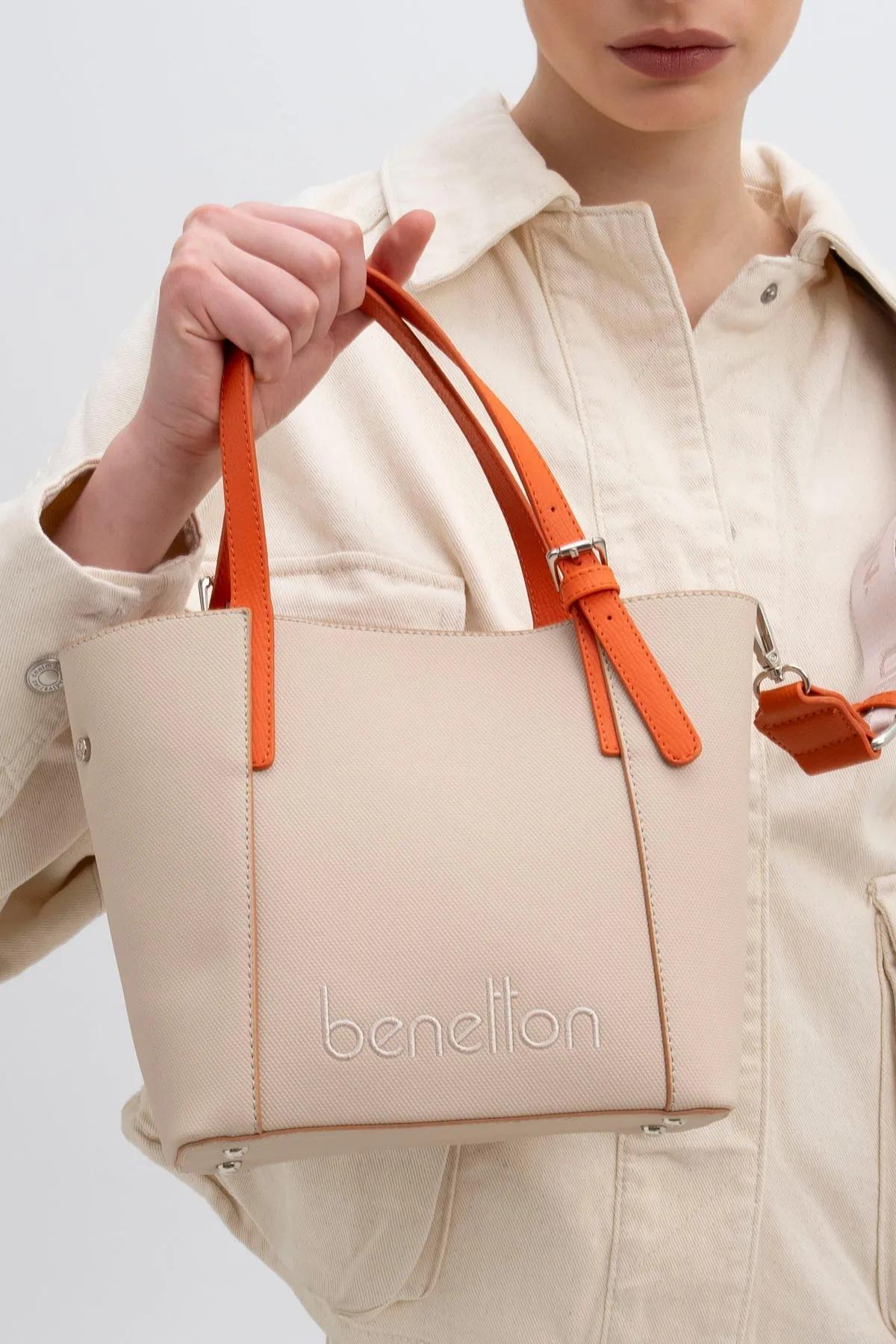 Benetton bnt1368 Kadın El ve Omuz Çantası Bej Turuncu