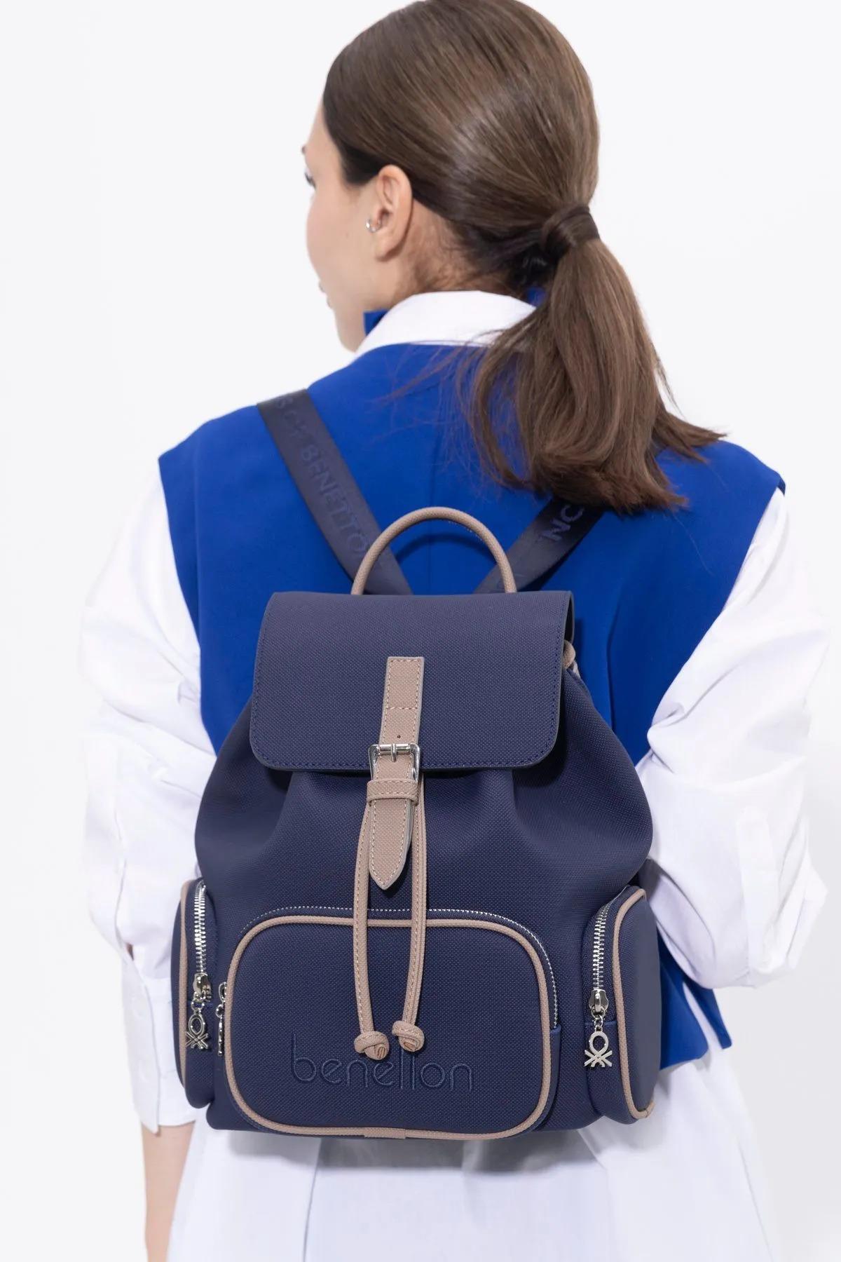 Benetton bnt1409 Kadın Sırt Çantası Lacivert Kahve 