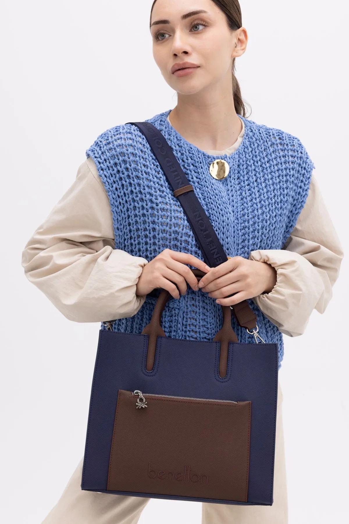 Benetton bnt1441 Kadın El ve Omuz Çantası Lacivert Kahve