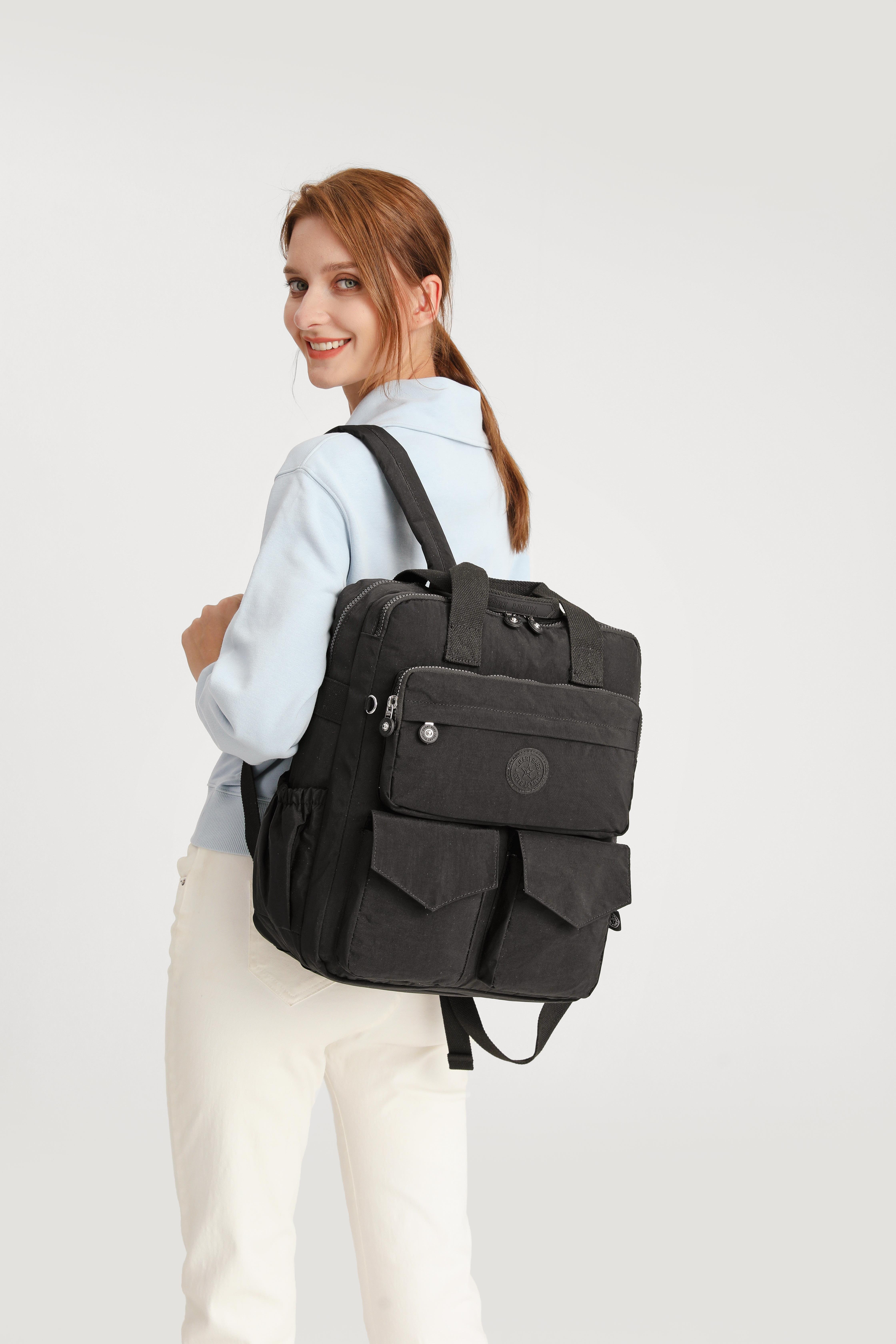 Büyük Boy Krinkıl Kumaş Sırt Çantası Smart Bags 1175 Siyah