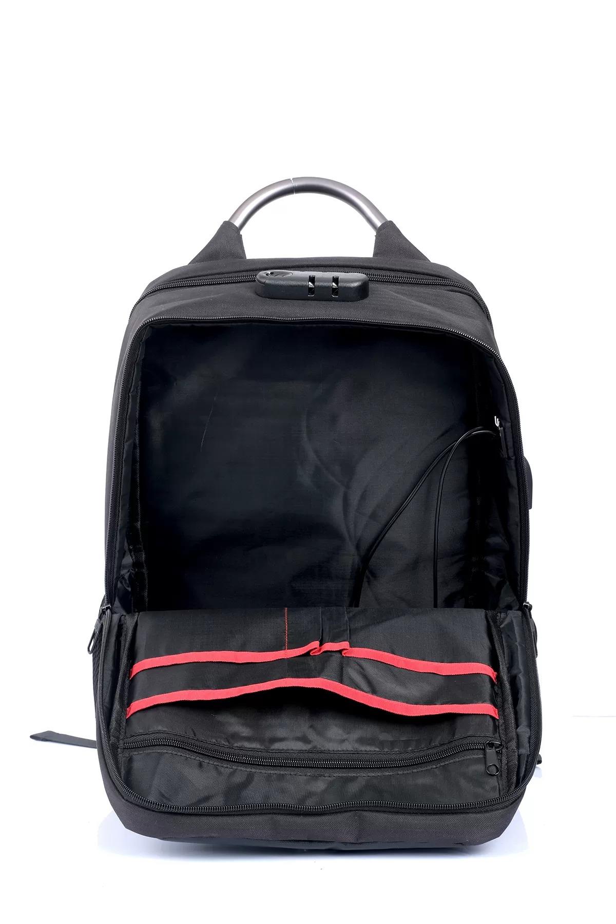 ÇÇS 51309 Kilitli Laptop Korumalı USB Sırt Çantası Siyah