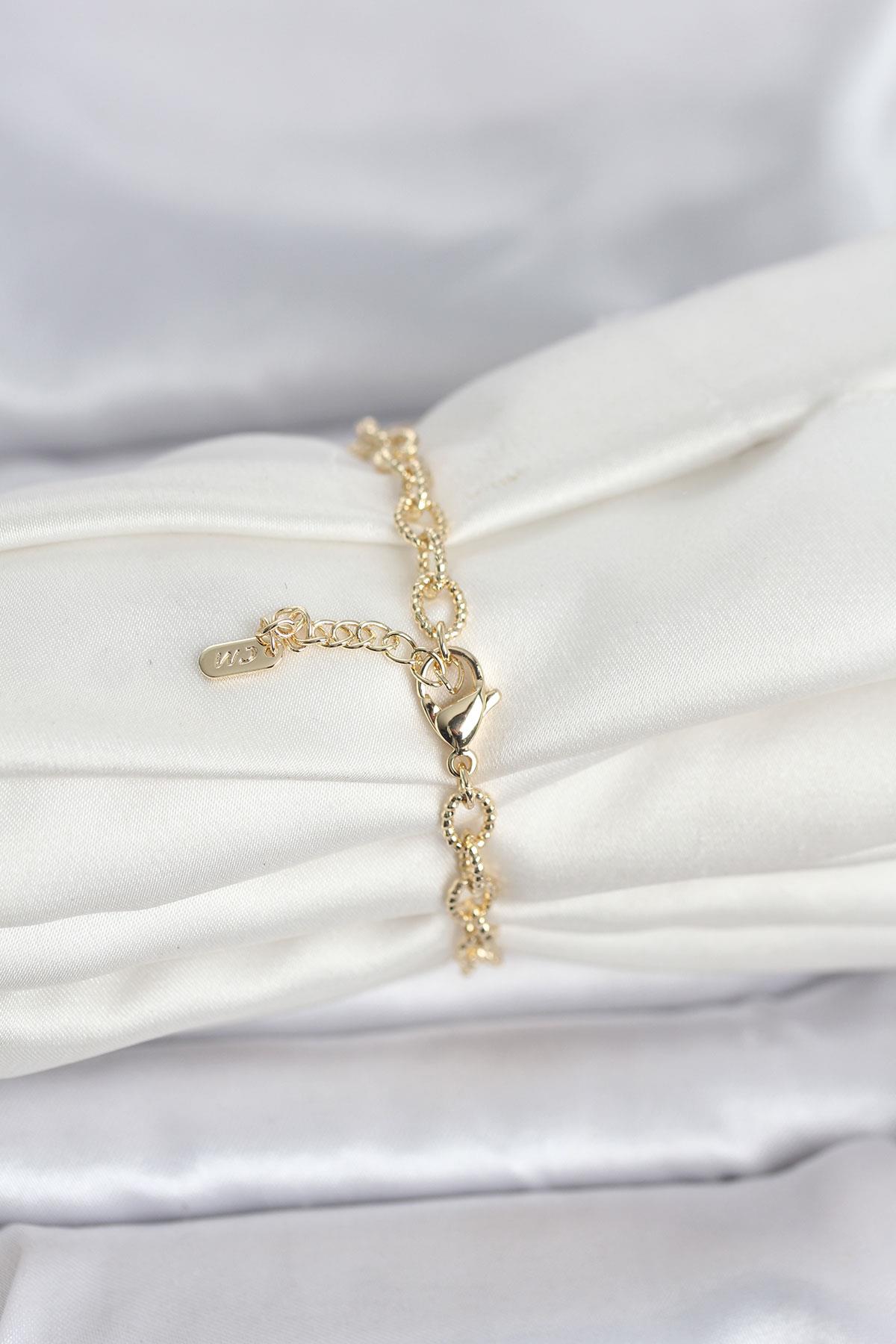 CM 14K Gold Renk Lazerli Halka Model Kadın Bileklik