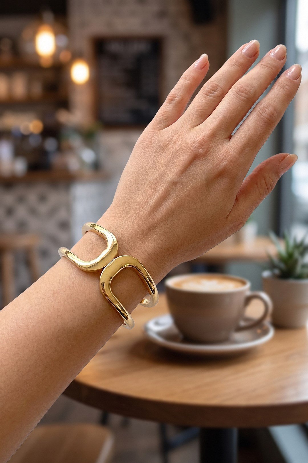 Gold Renk Pirinç Manşet Model Vintage Kelepçe Bilezik