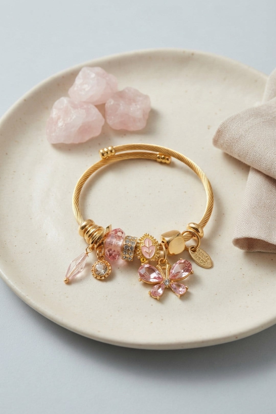 Pembe Kelebek Model Charmlı Bileklik