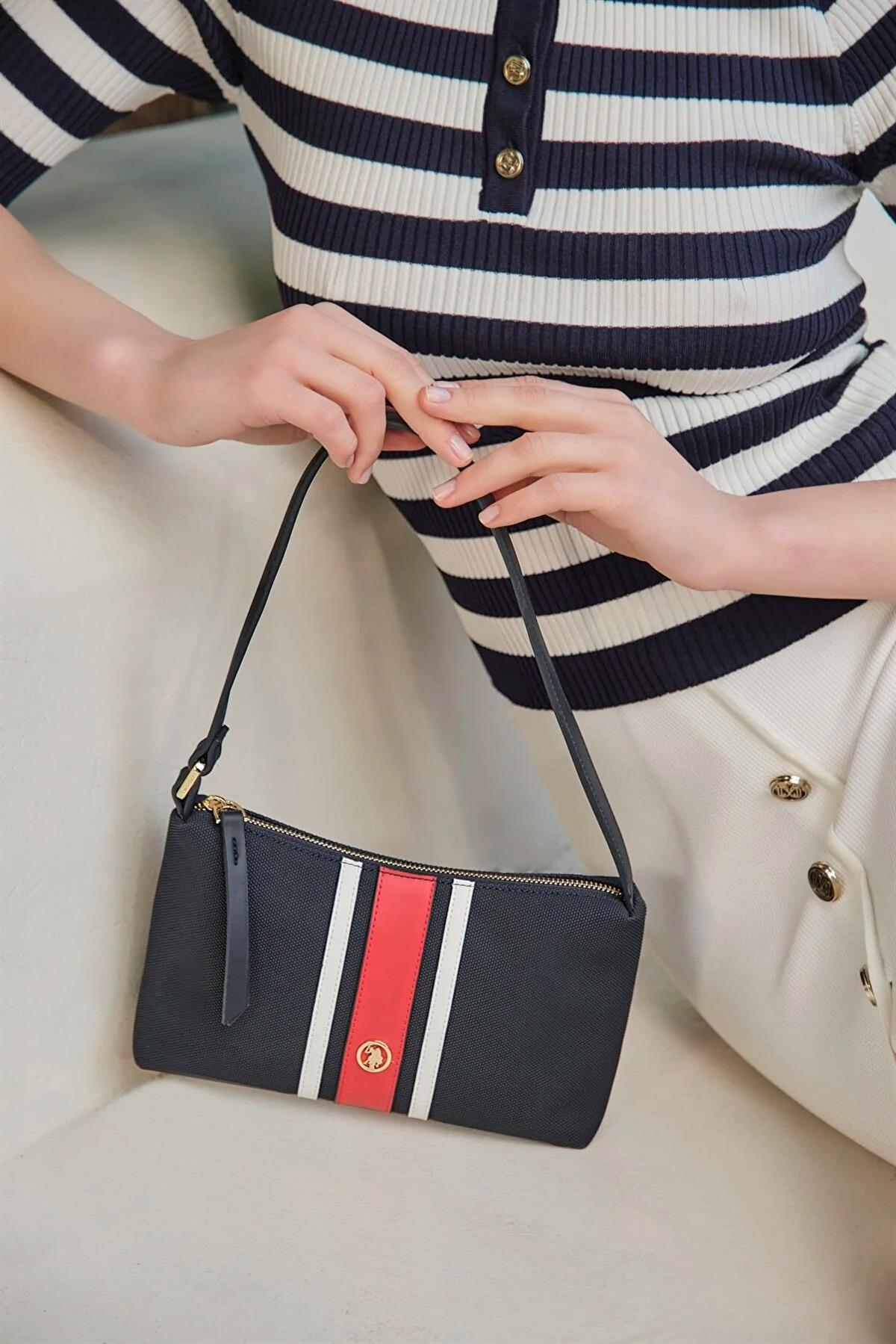 U.S Polo 23240 Kadın Mini El ve Omuz Çantası Lacivert Kırmızı