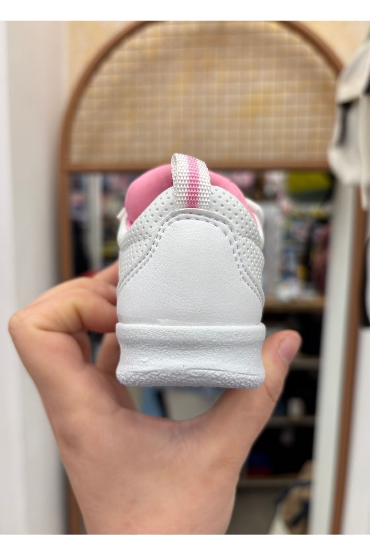 Bebek beyaz pembe çizgili ilk adım spor ayakkabı-Pembe