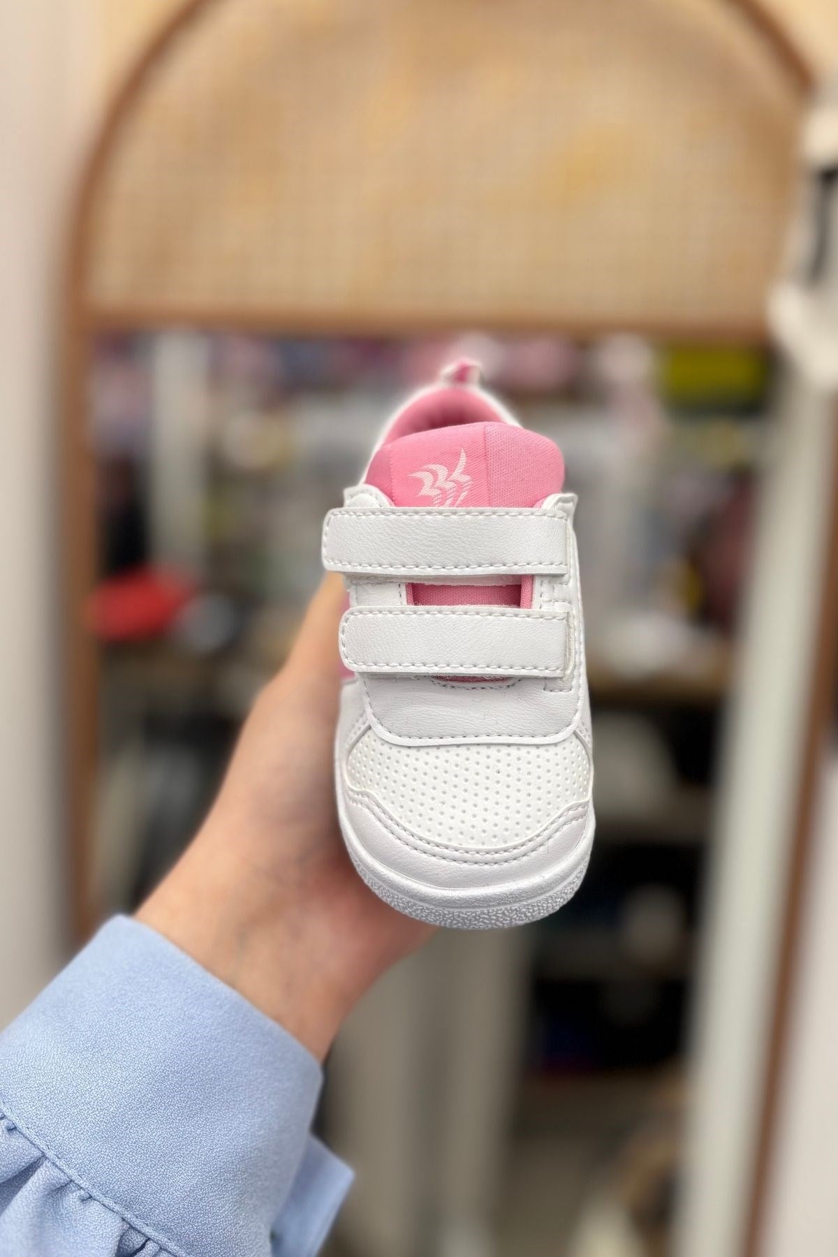 Bebek beyaz pembe çizgili ilk adım spor ayakkabı-Pembe