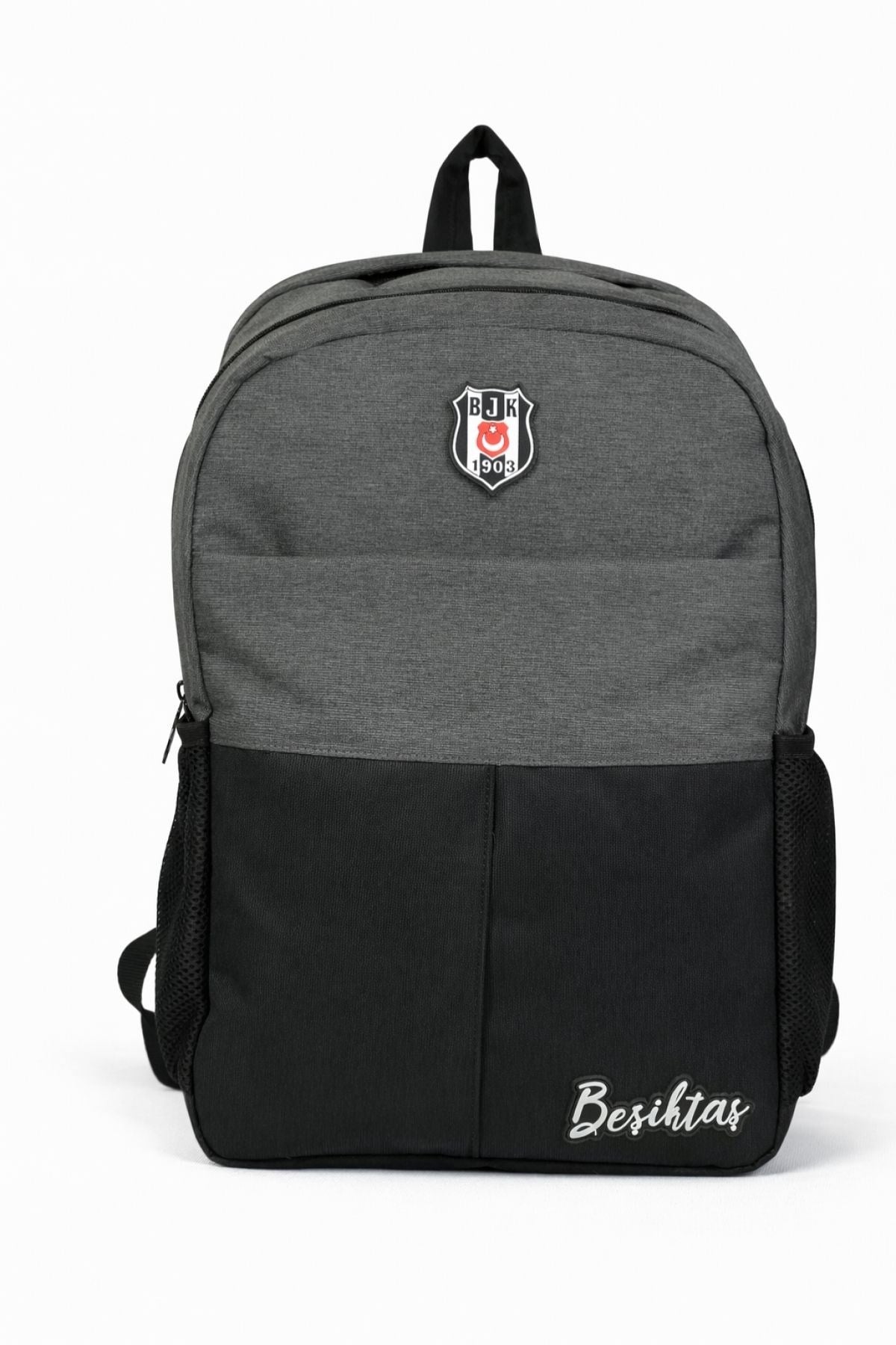 Beşiktaş Lisanslı Siyah Gri Melanj Sırt Çantası - 3 Bölmeli Laptop Gözlü Okul Çantası
