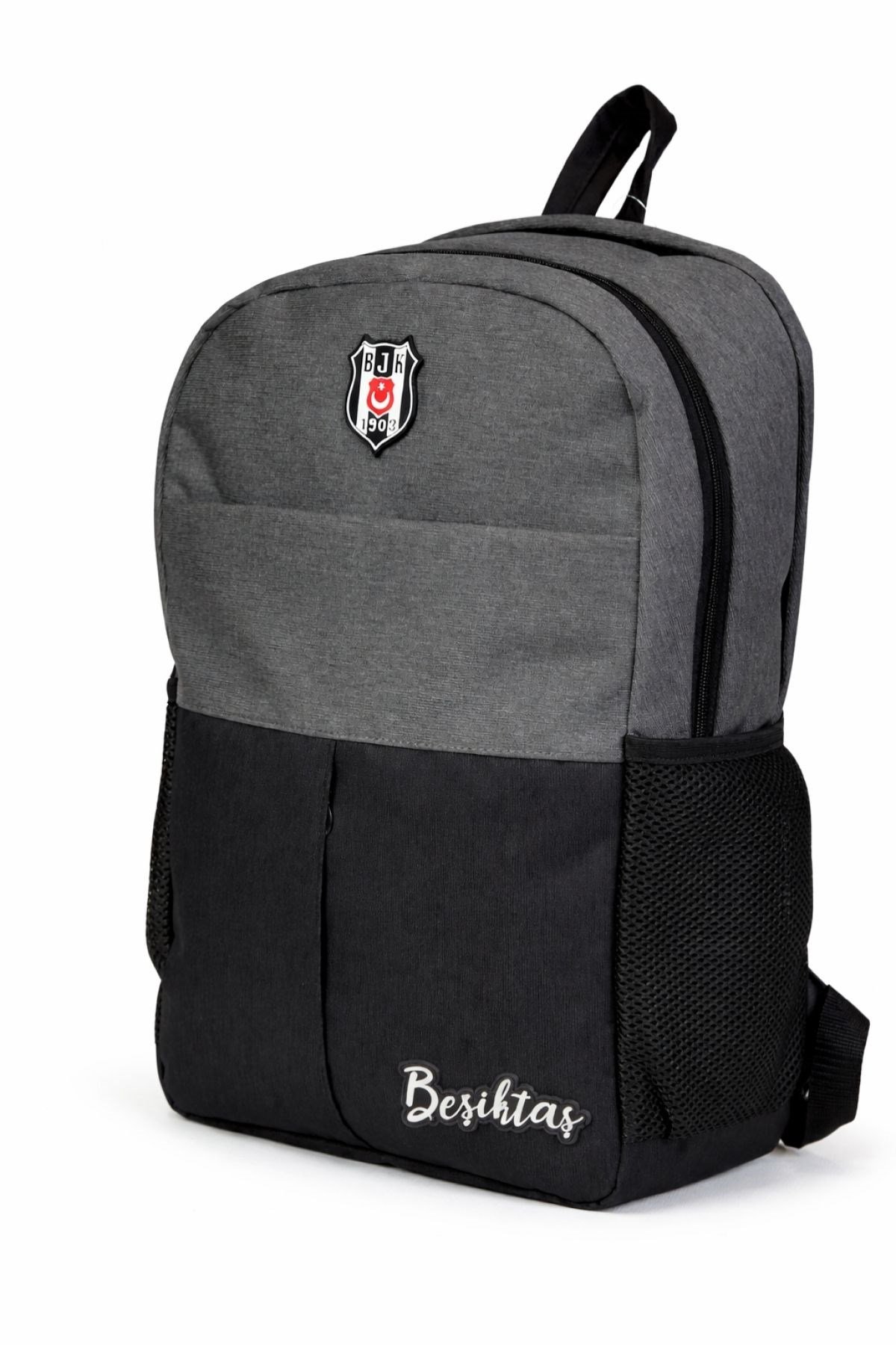 Beşiktaş Lisanslı Siyah Gri Melanj Sırt Çantası - 3 Bölmeli Laptop Gözlü Okul Çantası