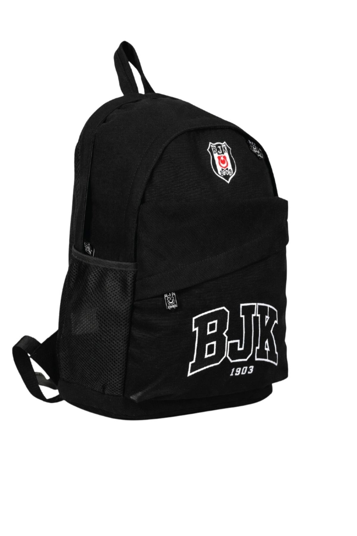 Beşiktaş Lisanslı Siyah Nakış Logolu Okul Çantası - 3 Bölmeli İlkokul ve Ortaokul Çantası