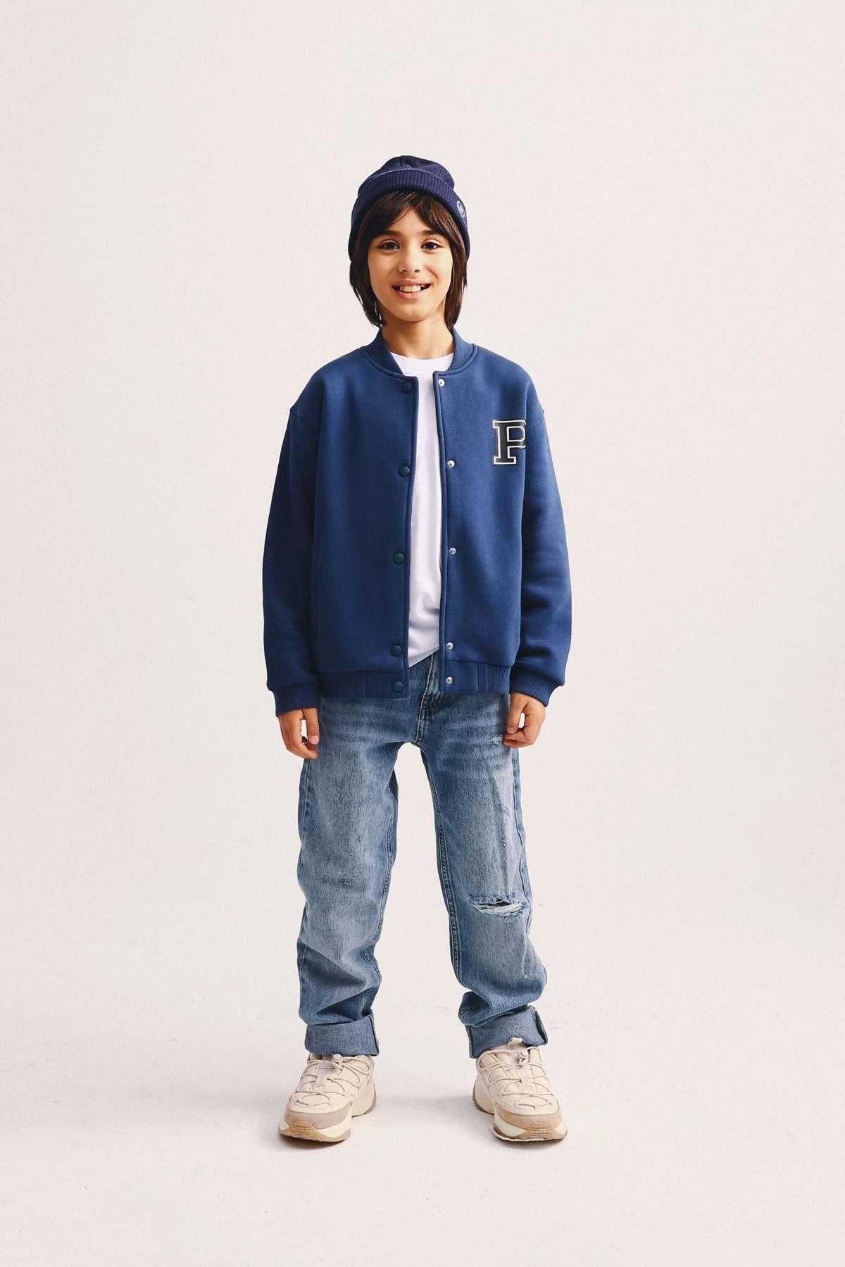 Çocuk Şardonlu Bomber Ceket-Denim