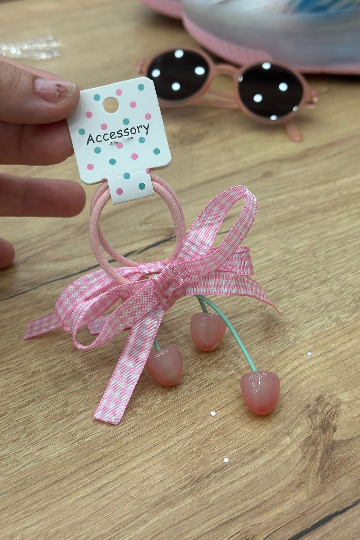 Fiyonklu Kiraz Model 2'li Lastik Toka - Pembe Tema