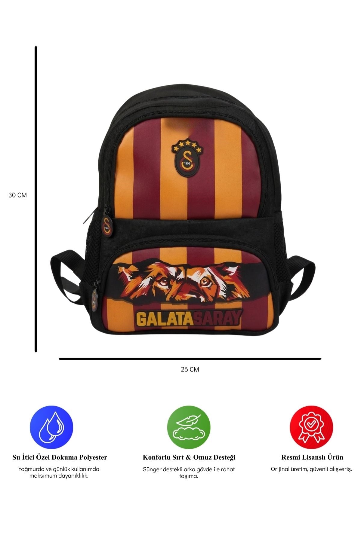 Galatasaray Lisanslı Aslan Desenli 3 Bölmeli Anaokulu Çantası