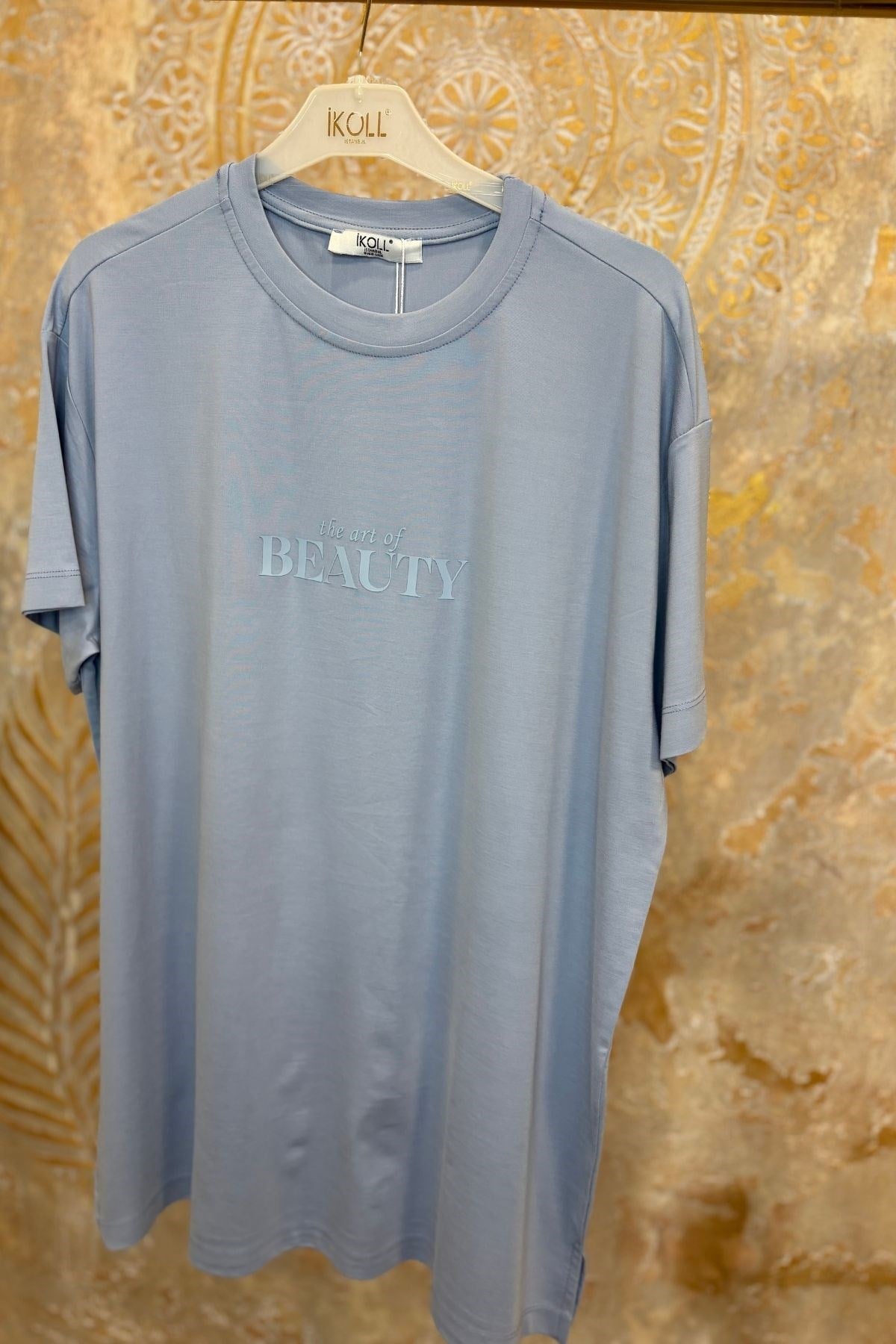 Kadın Tonoton Baskılı Basıc T-shirt -Mavi