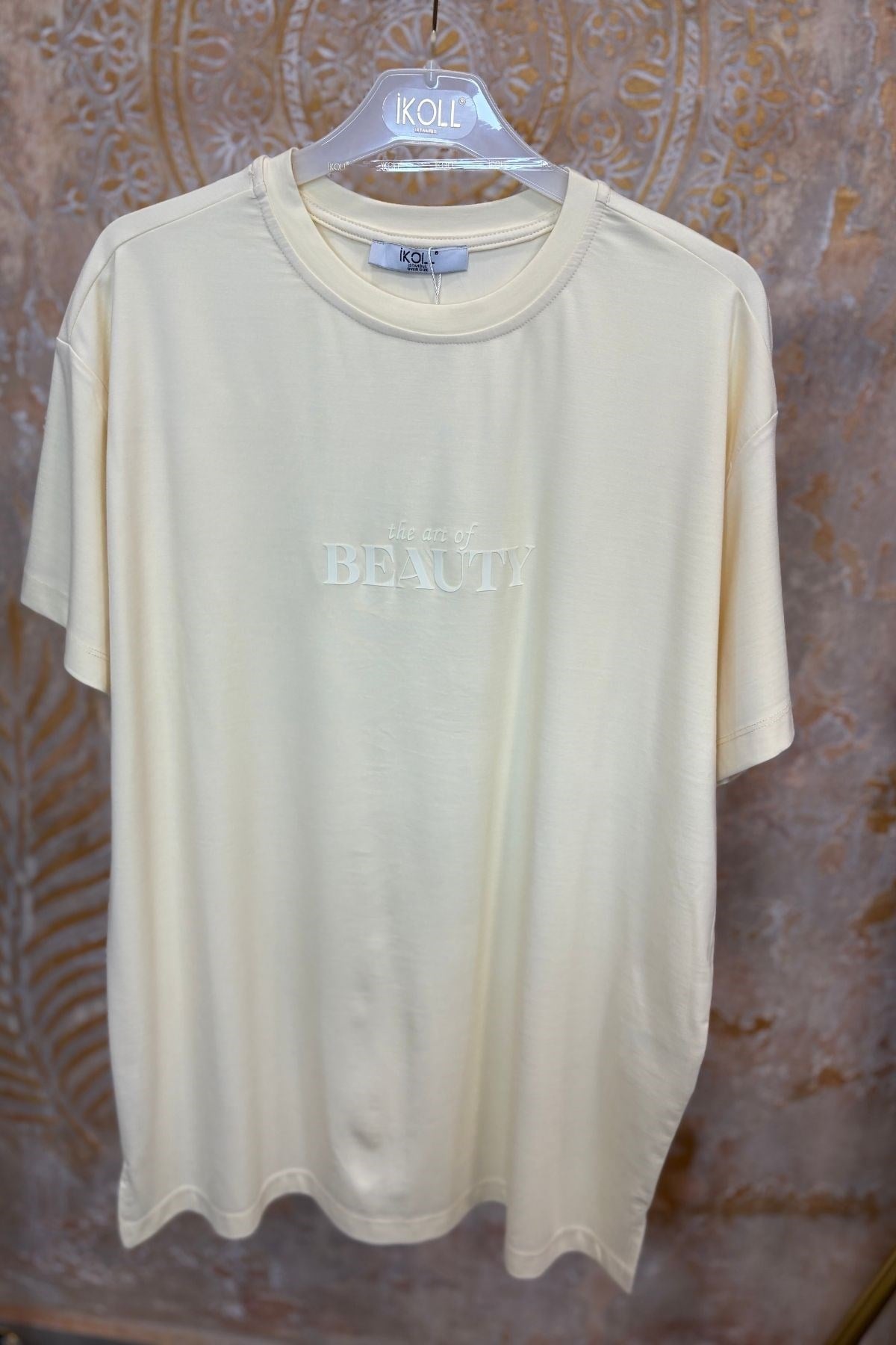 Kadın Tonoton Baskılı Basıc T-shirt -Sarı