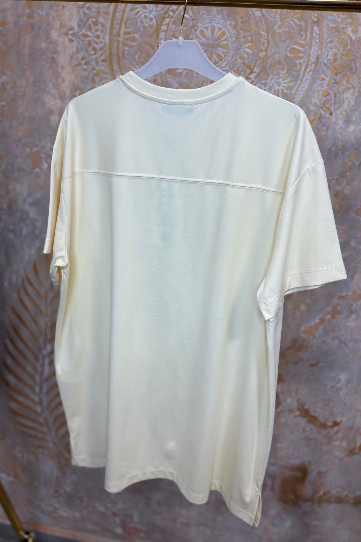 Kadın Tonoton Baskılı Basıc T-shirt -Sarı