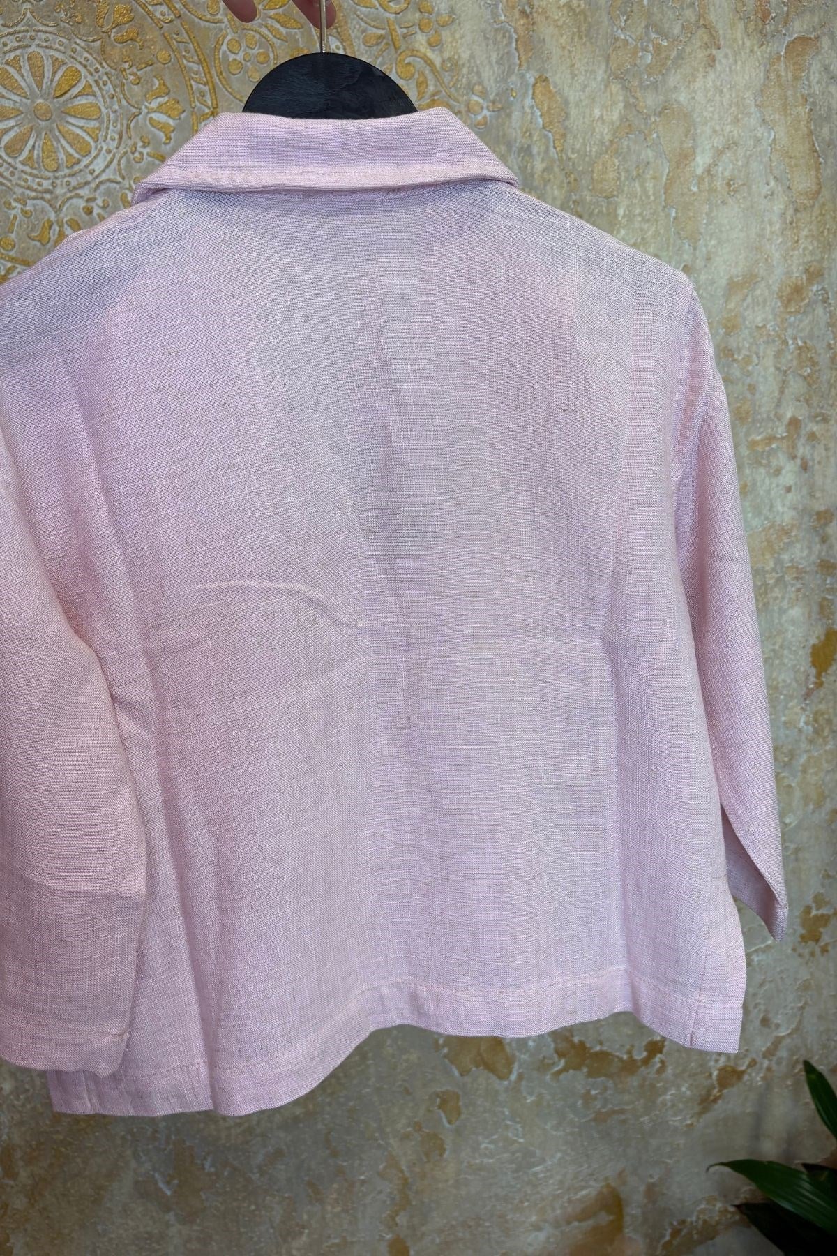 kız Çocuk Naturel Keten Oversize Ceket-Pembe