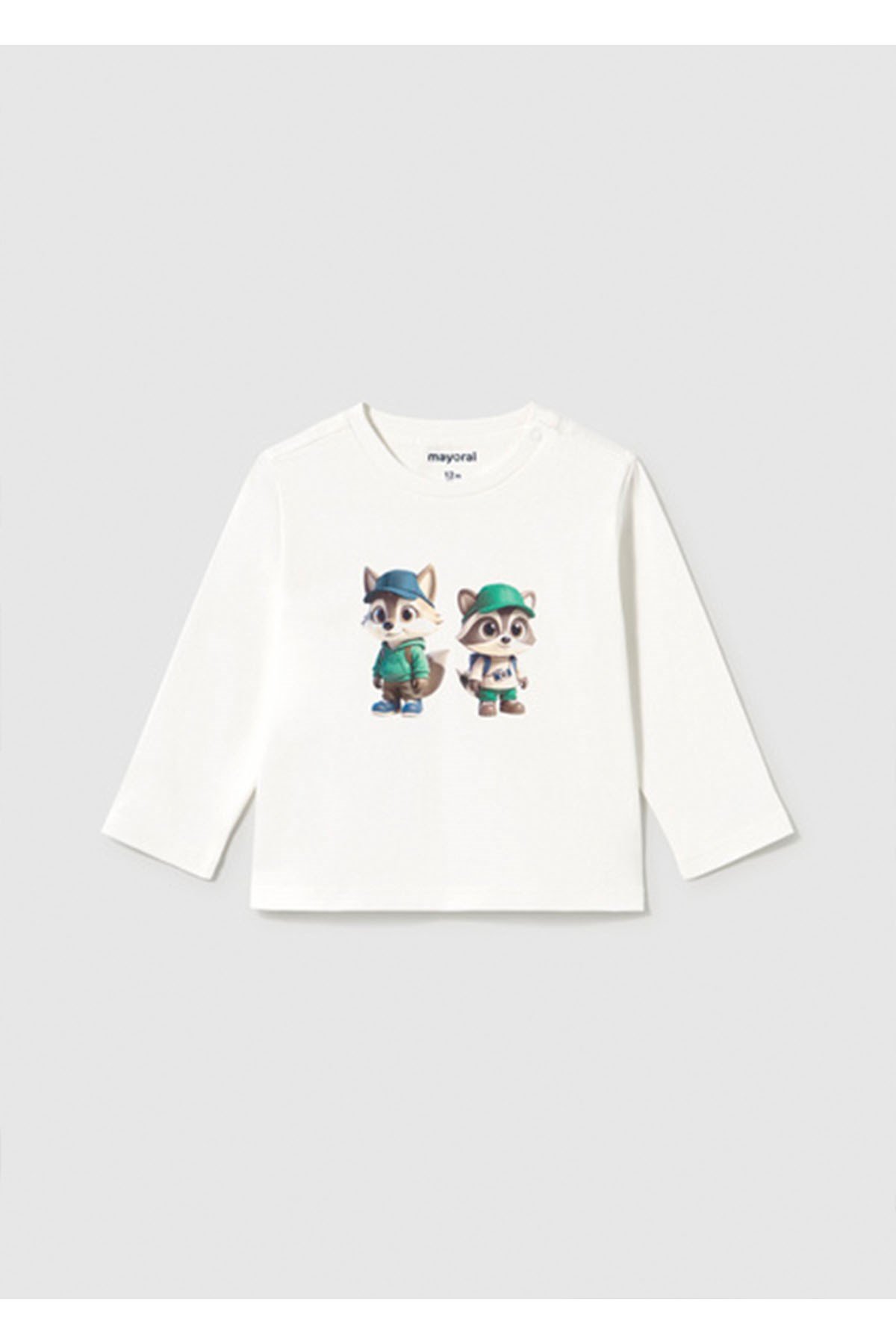 Mayoral Kış Sezon Erkek Bebek Uzun Kol Kahve Baskılı Tshirt - Krem
