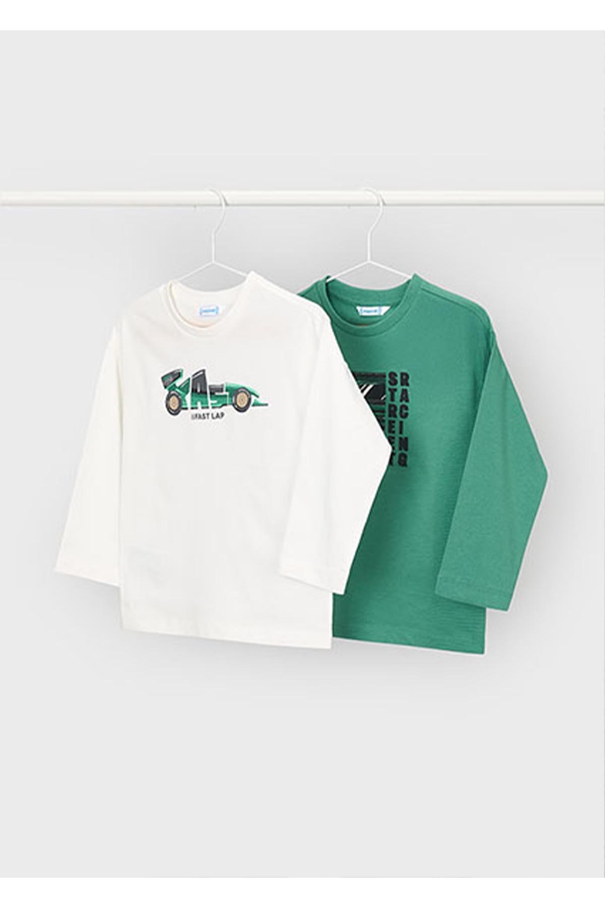 Mayoral Kış Sezon Erkek Çocuk 2'li Uzun Kol Tshirt Set - Ekru ve Yeşil