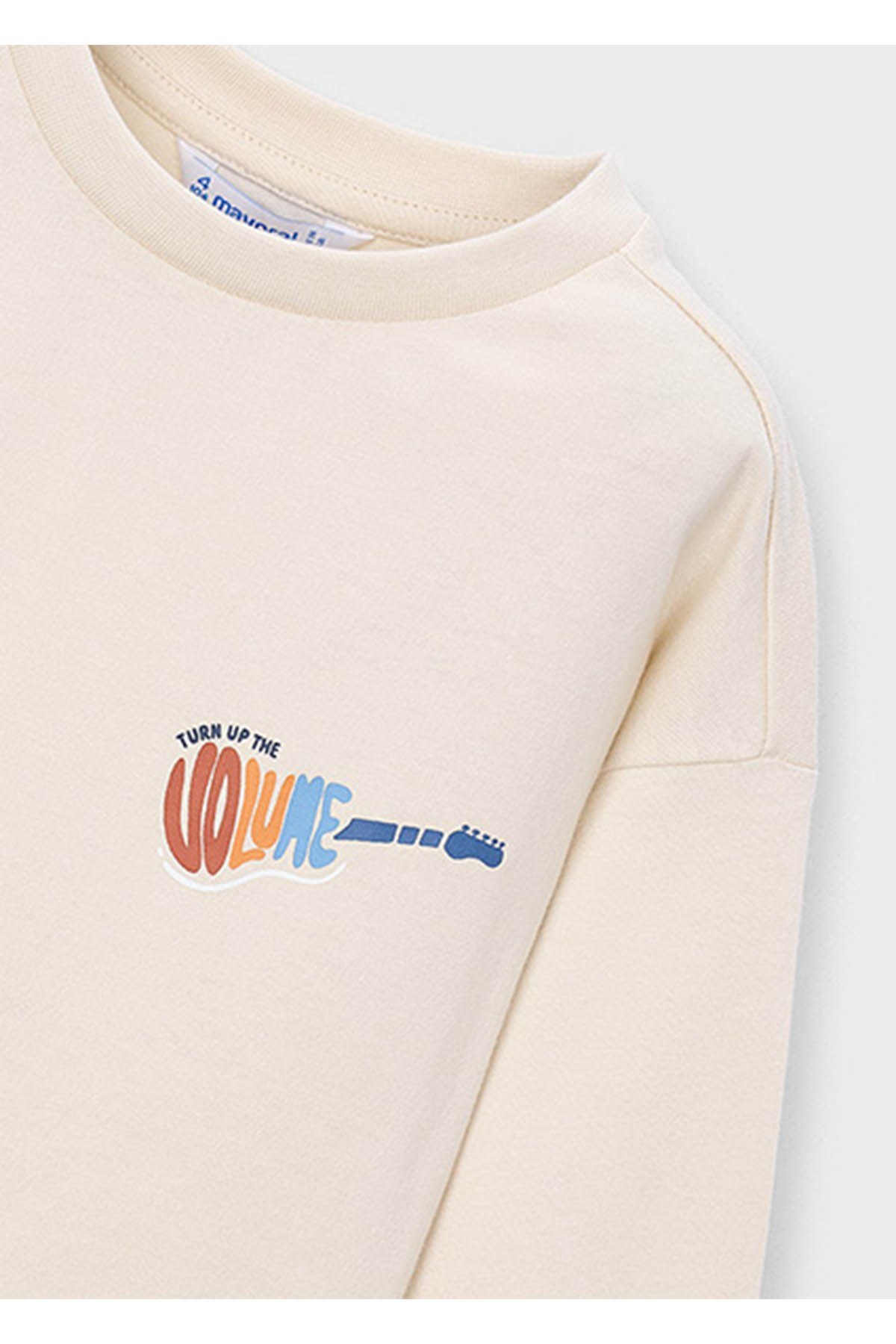 Mayoral Kış Sezon Erkek Çocuk Uzun Kol Çift Yüz Baskı Tshirt - Krem