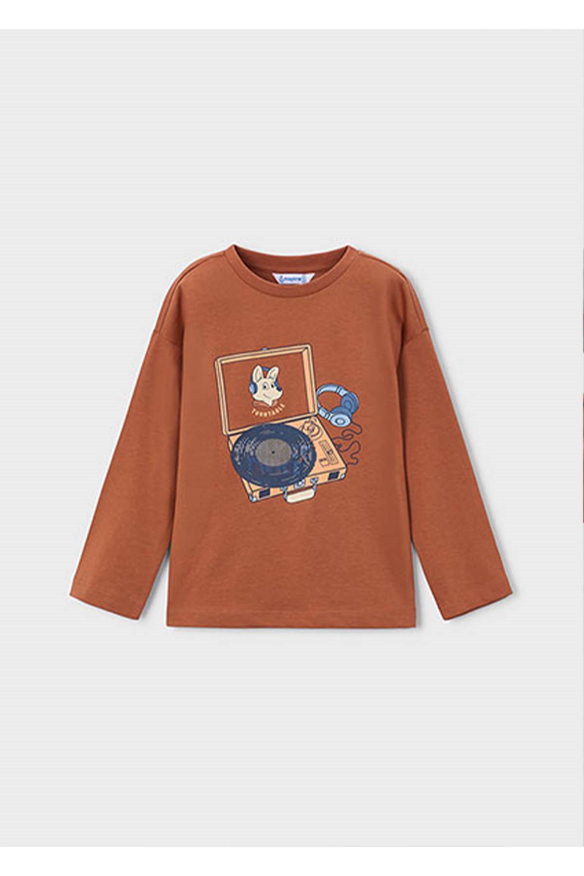 Mayoral Kış Sezon Erkek Çocuk Uzun Kol Baskılı Tshirt - Kiremit