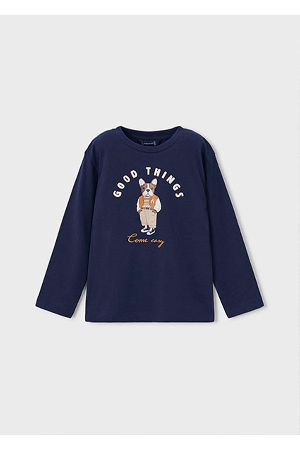 Mayoral Kış Sezon Erkek Çocuk  Uzun Kol Baskılı Tshirt - Lacivert