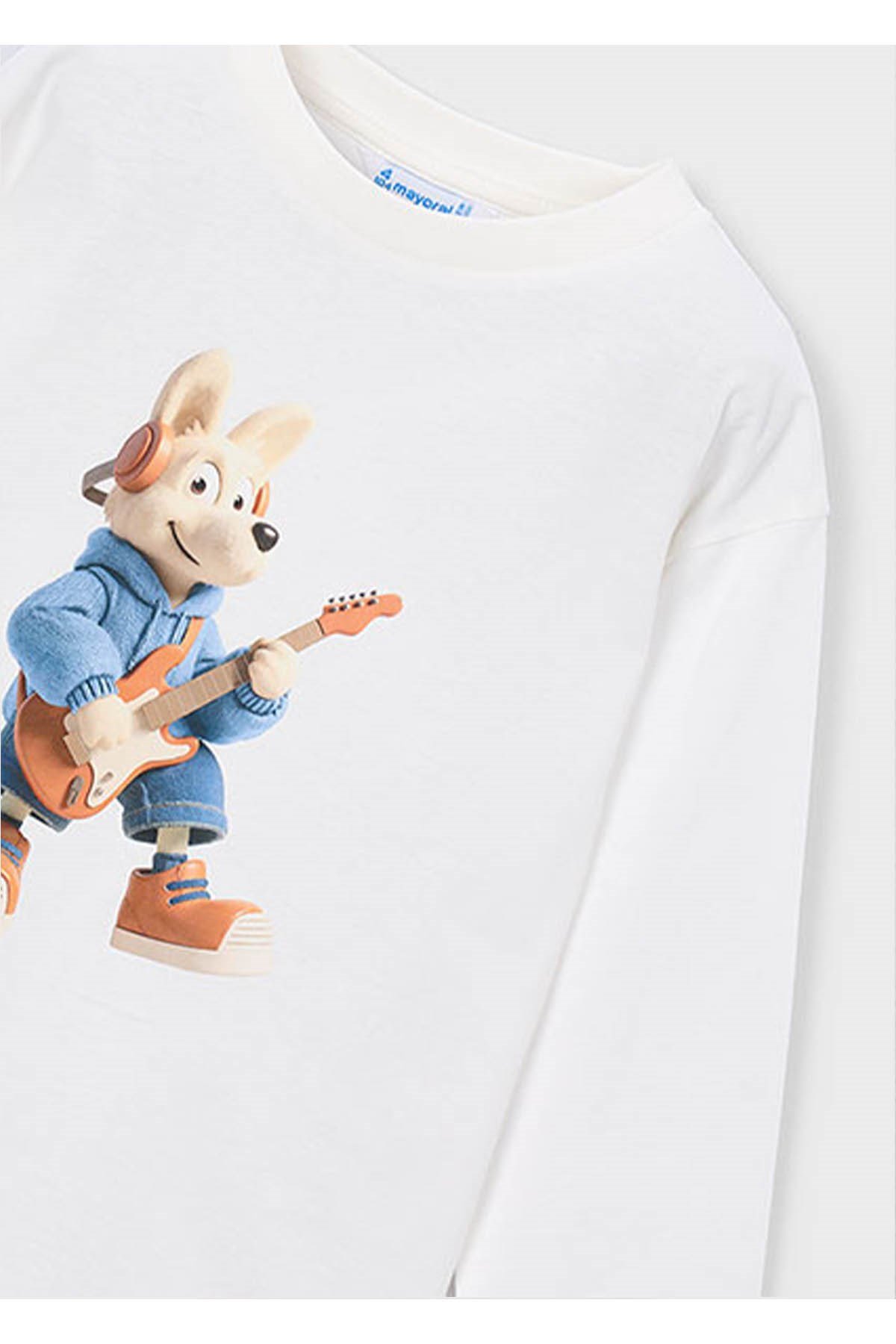 Mayoral Kış Sezon Erkek Çocuk Uzun Kol Baskılı Tshirt - Ekru