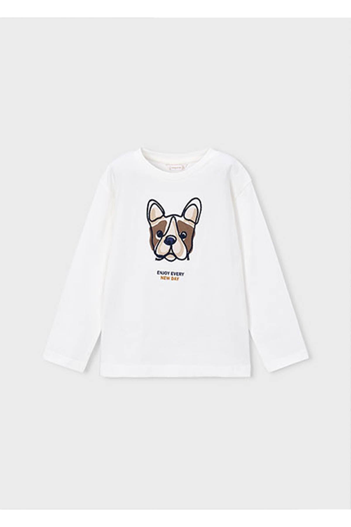 Mayoral Kış Sezon Erkek Çocuk  Uzun Kol Baskılı Tshirt - Krem