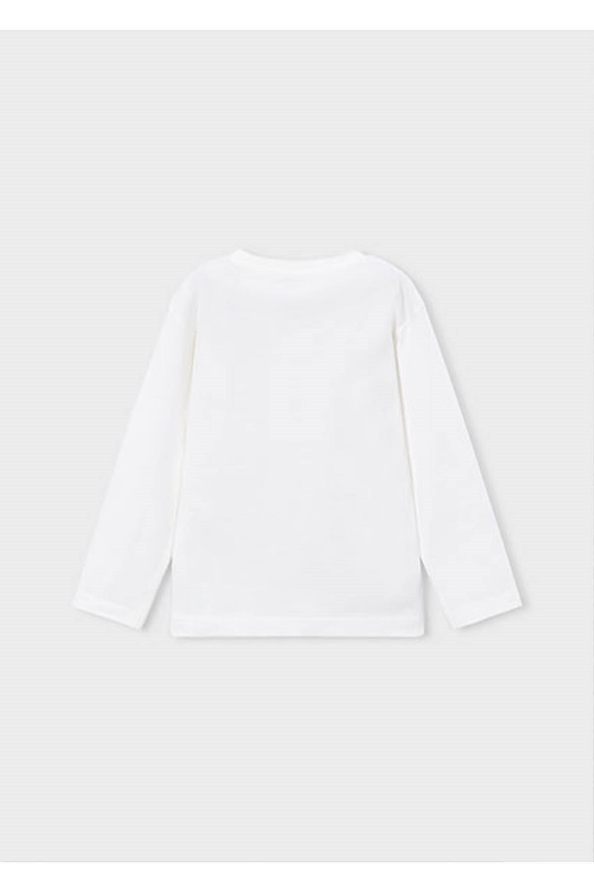 Mayoral Kış Sezon Erkek Çocuk  Uzun Kol Baskılı Tshirt - Krem