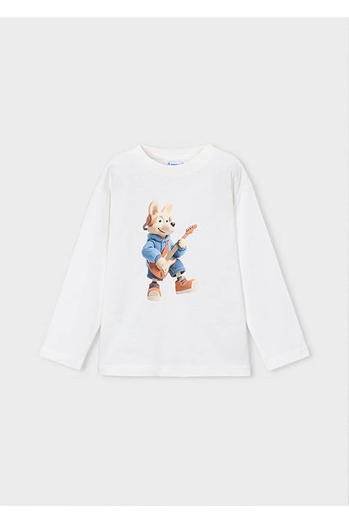 Mayoral Kış Sezon Erkek Çocuk Uzun Kol Baskılı Tshirt - Ekru