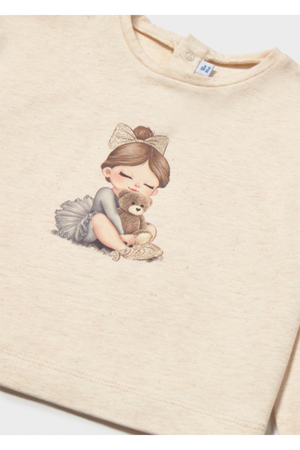 Mayoral Kış Sezon Kız Bebek Uzun Kol Baskılı Tshirt - Krem