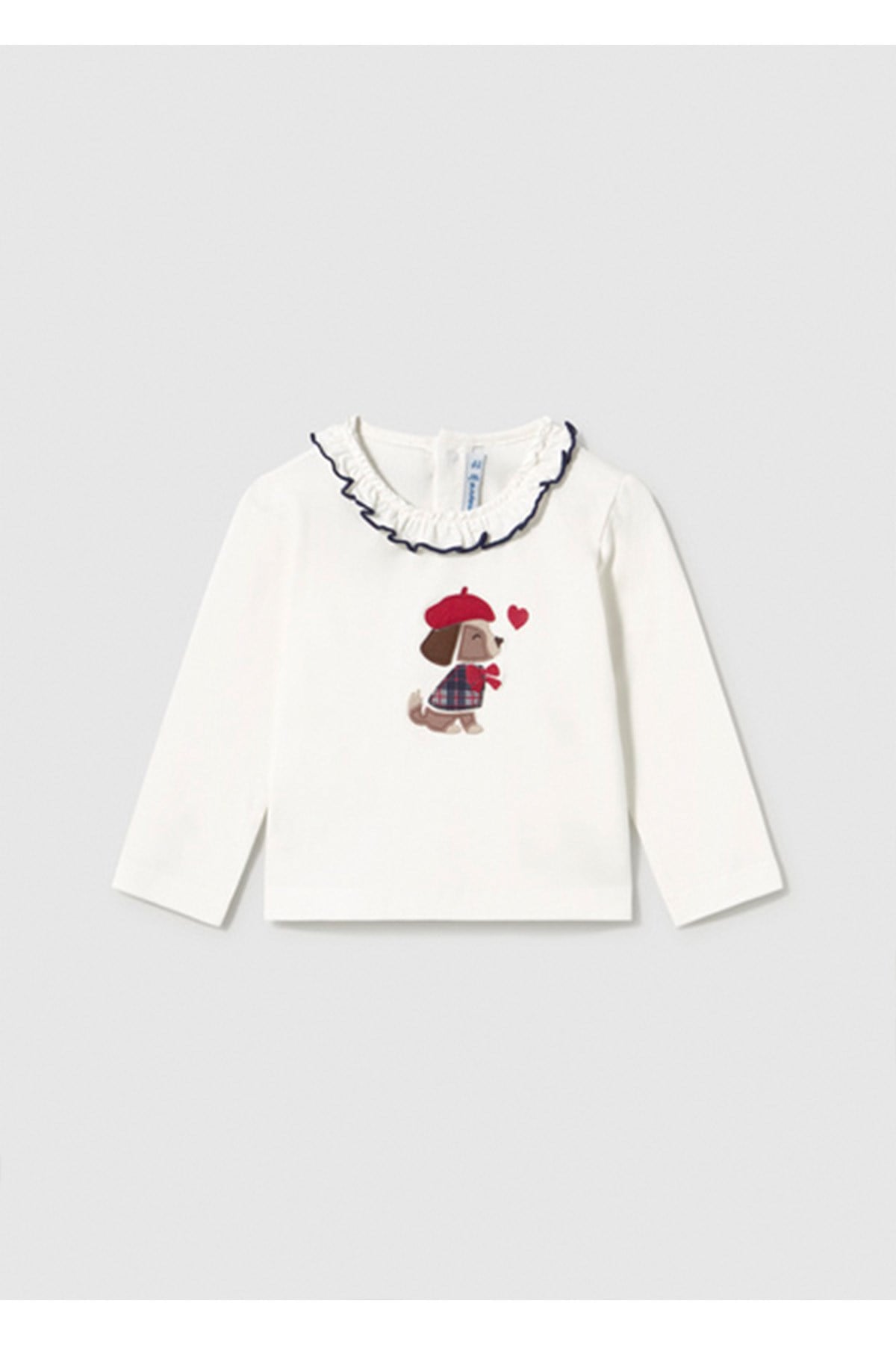 Mayoral Kış Sezon Kız Bebek Uzun Kol Lacivert Yaka İşleme Detaylı Tshirt - Krem