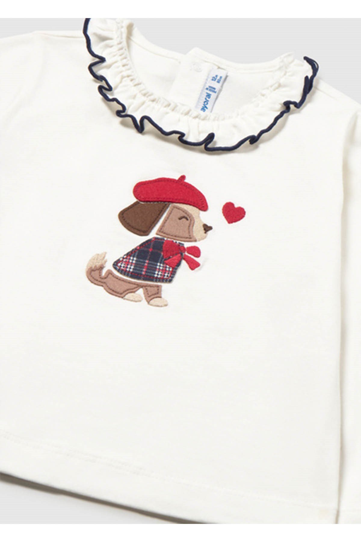 Mayoral Kış Sezon Kız Bebek Uzun Kol Lacivert Yaka İşleme Detaylı Tshirt - Krem