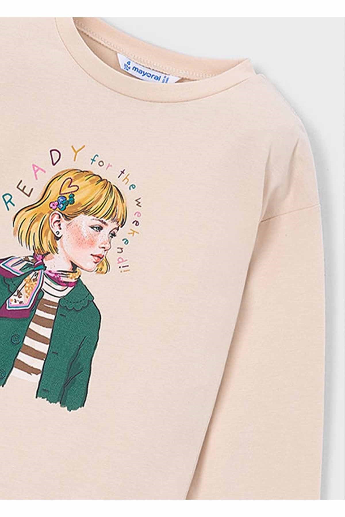 Mayoral Kış Sezon Kız Çocuk Fularlı Uzun Kol Tshirt - Krem