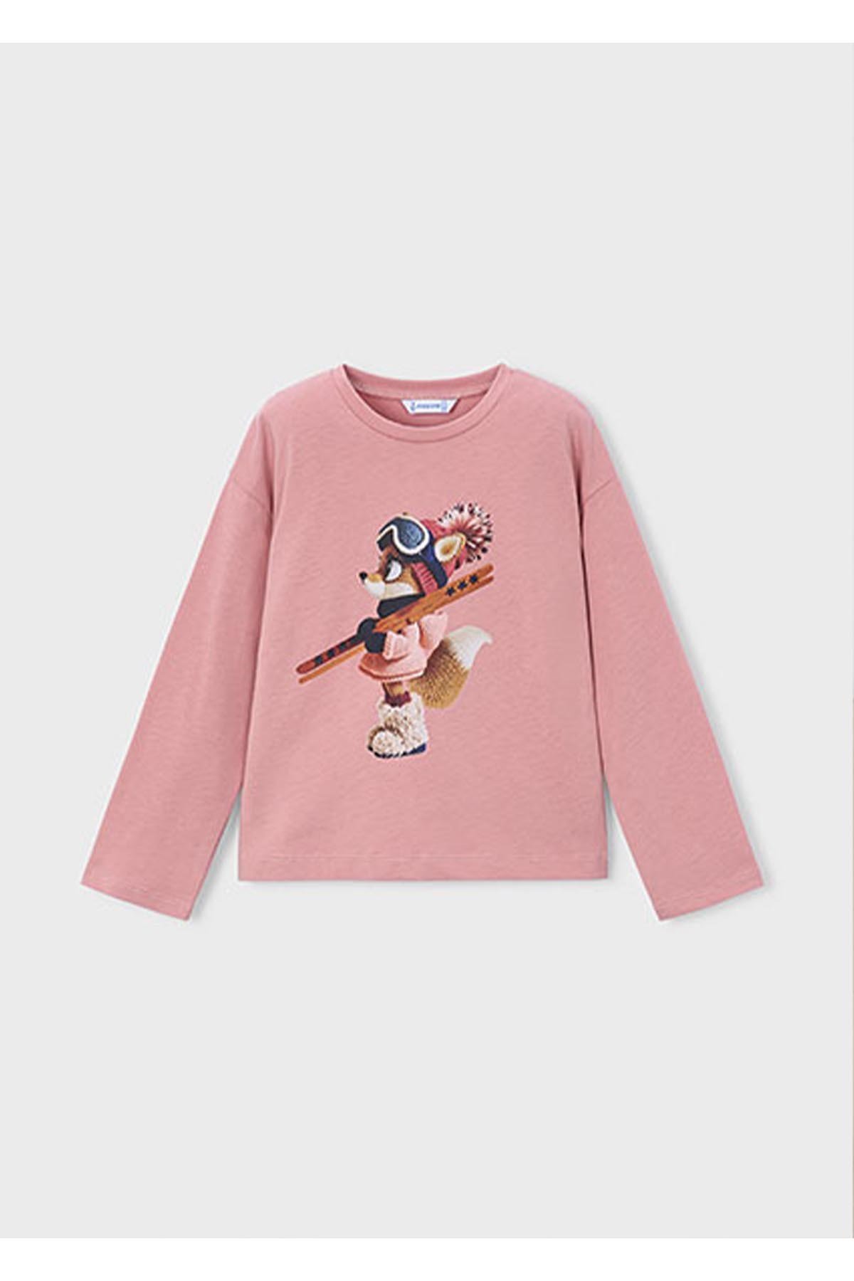 Mayoral Kış Sezon Kız Çocuk Uzun Kol Baskılı Tshirt - Pembe