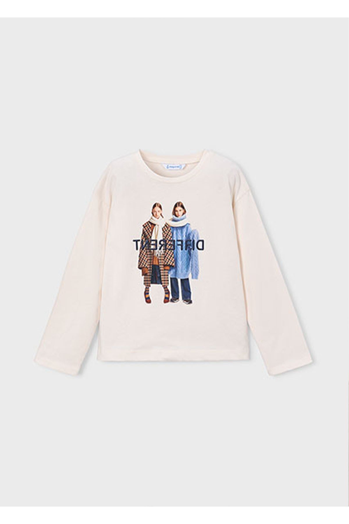 Mayoral Kış Sezon Kız Çocuk Uzun Kol Baskılı Tshirt - Krem