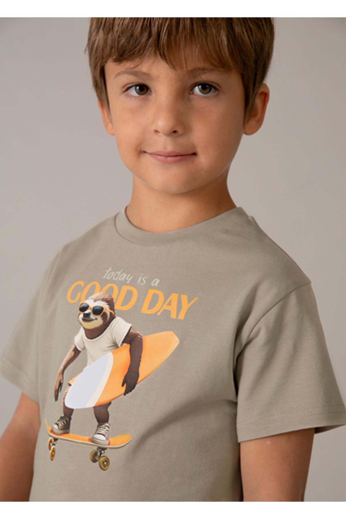 Mayoral Yazlık Erkek Çocuk Baskılı Tshirt Set - Kahve