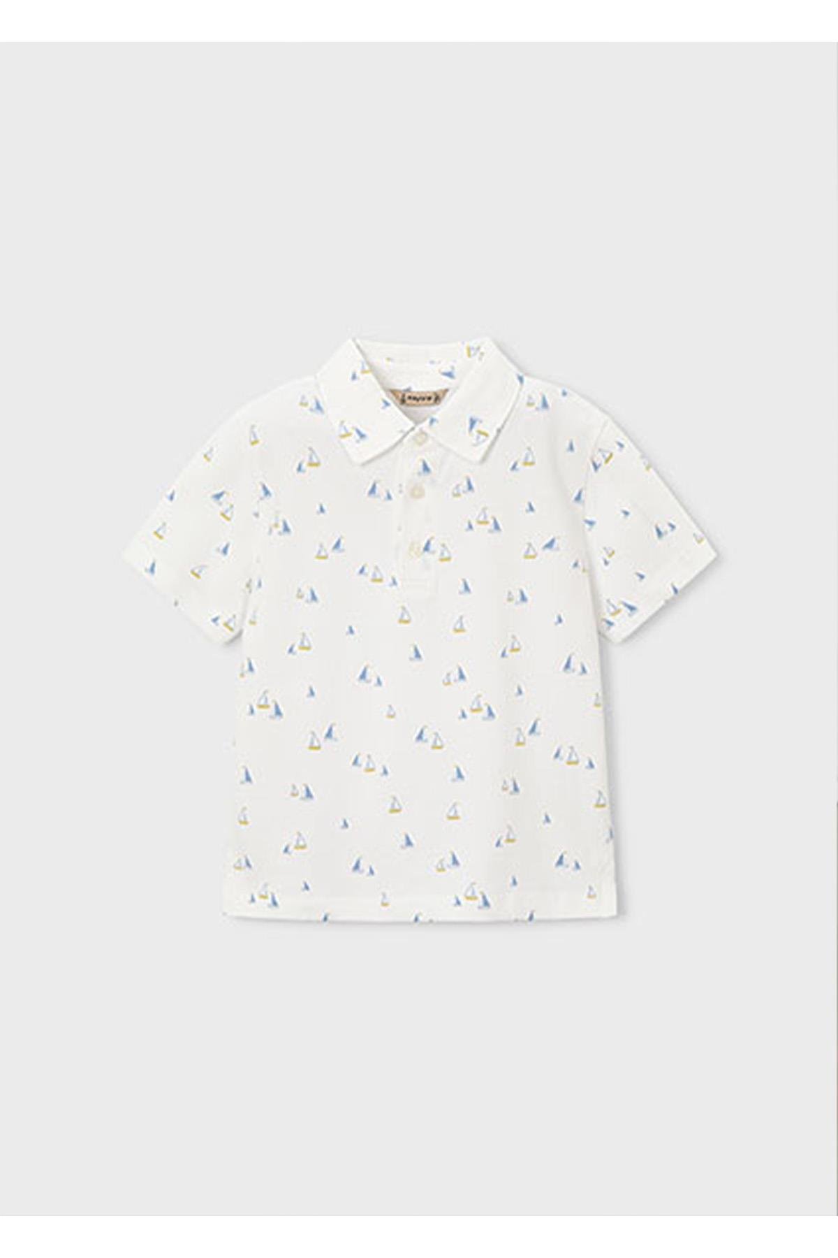 Mayoral Yazlık Erkek Çocuk Polo Yaka Baskılı Tshirt - Beyaz