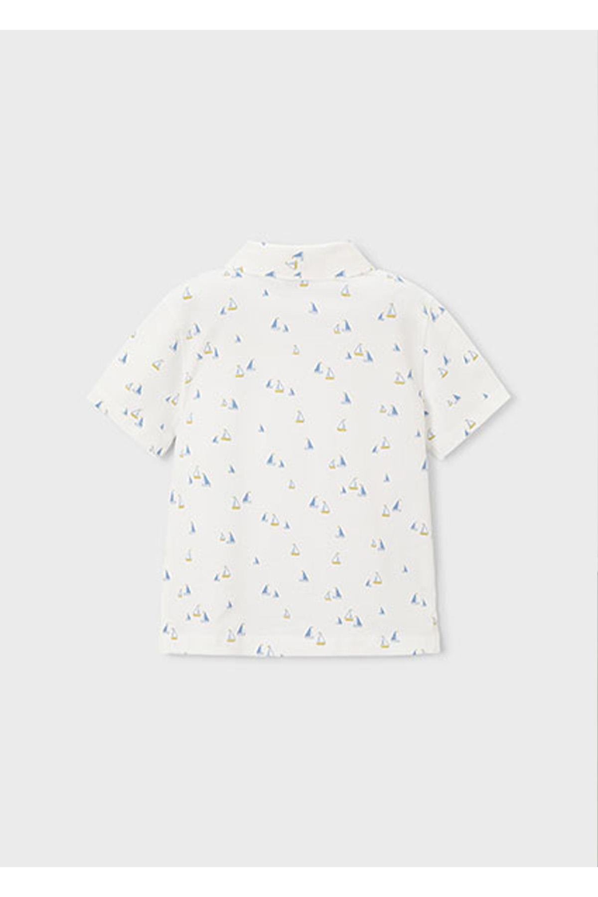 Mayoral Yazlık Erkek Çocuk Polo Yaka Baskılı Tshirt - Beyaz