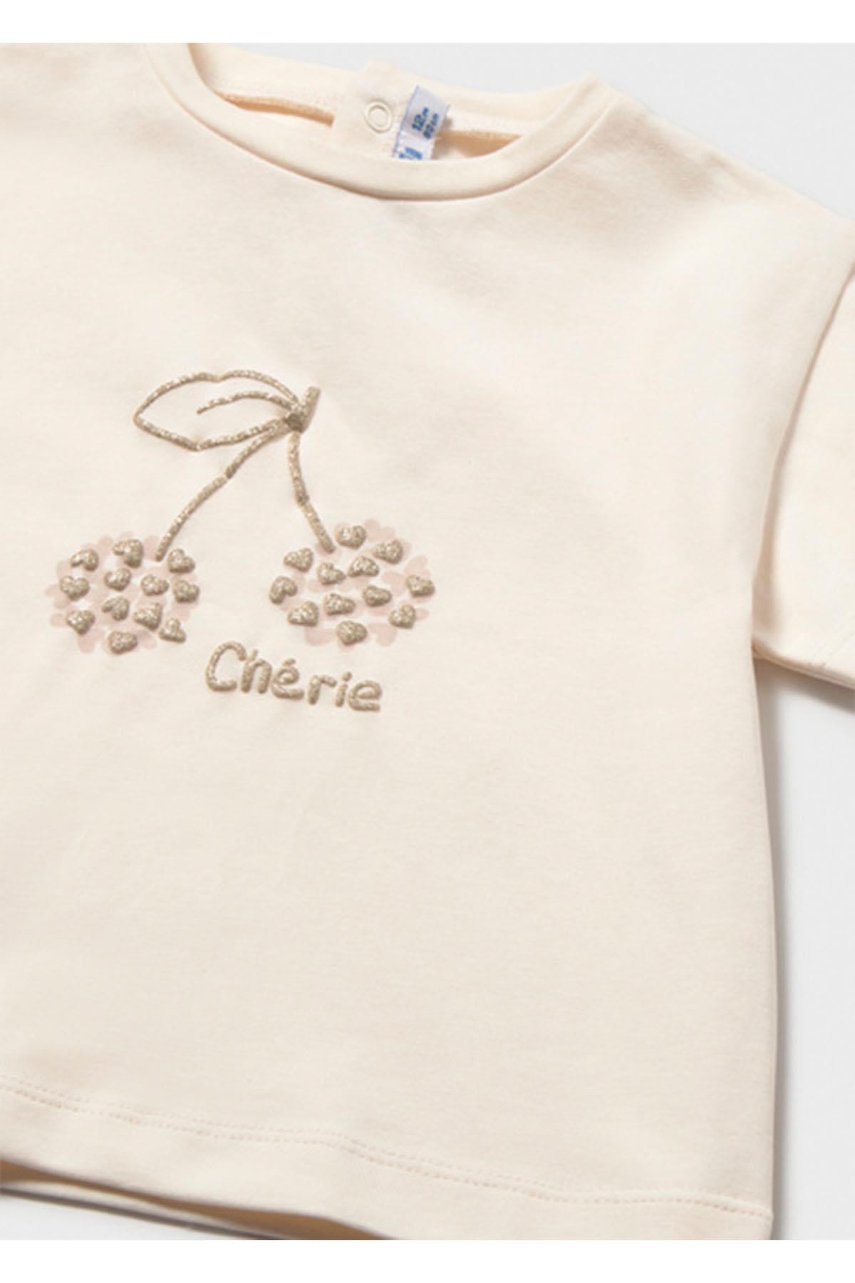 Mayoral Yazlık Kız Bebek Basic Tshirt - Krem