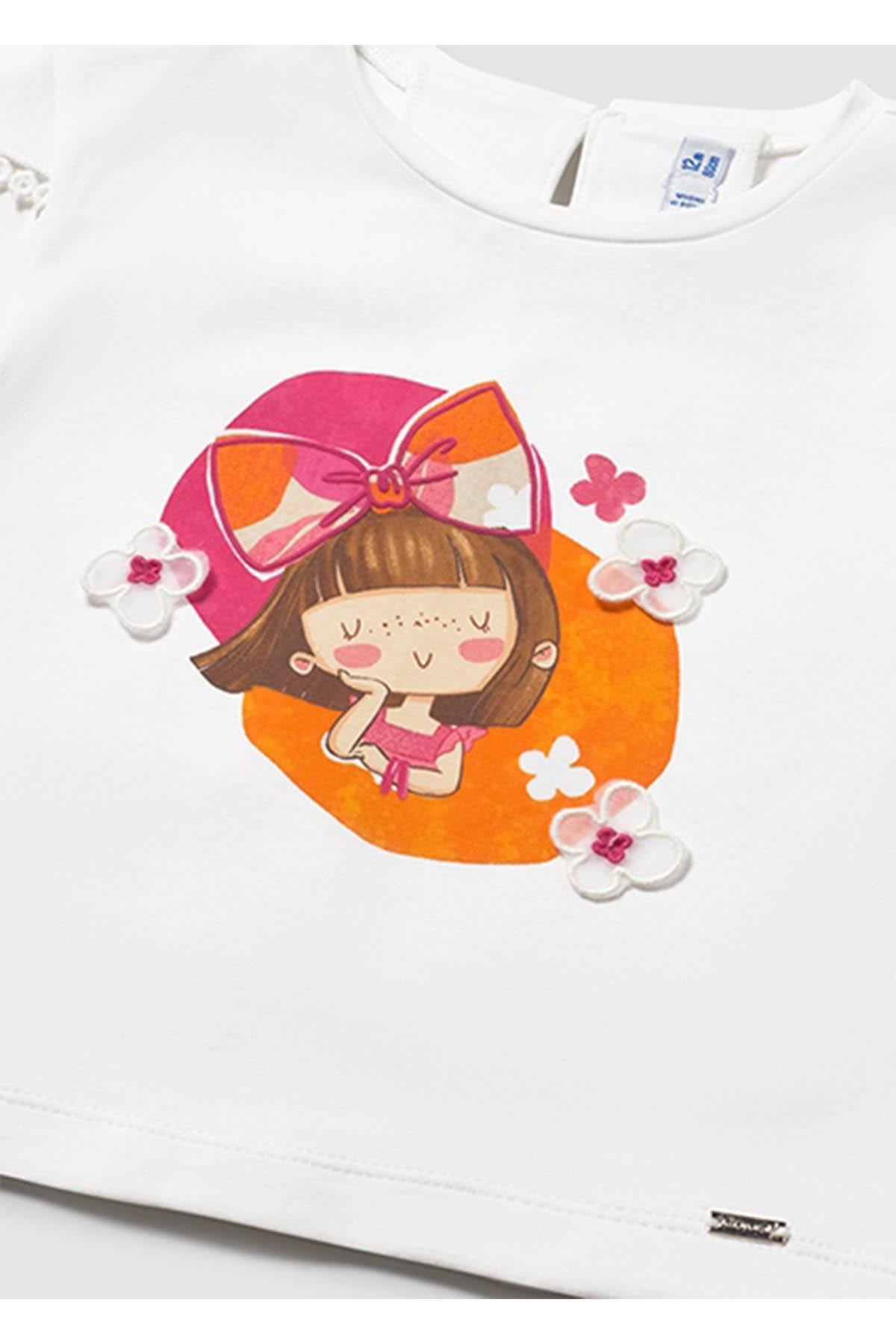 Mayoral Yazlık Kız Bebek Pembe Baskılı Tshirt - Ekru
