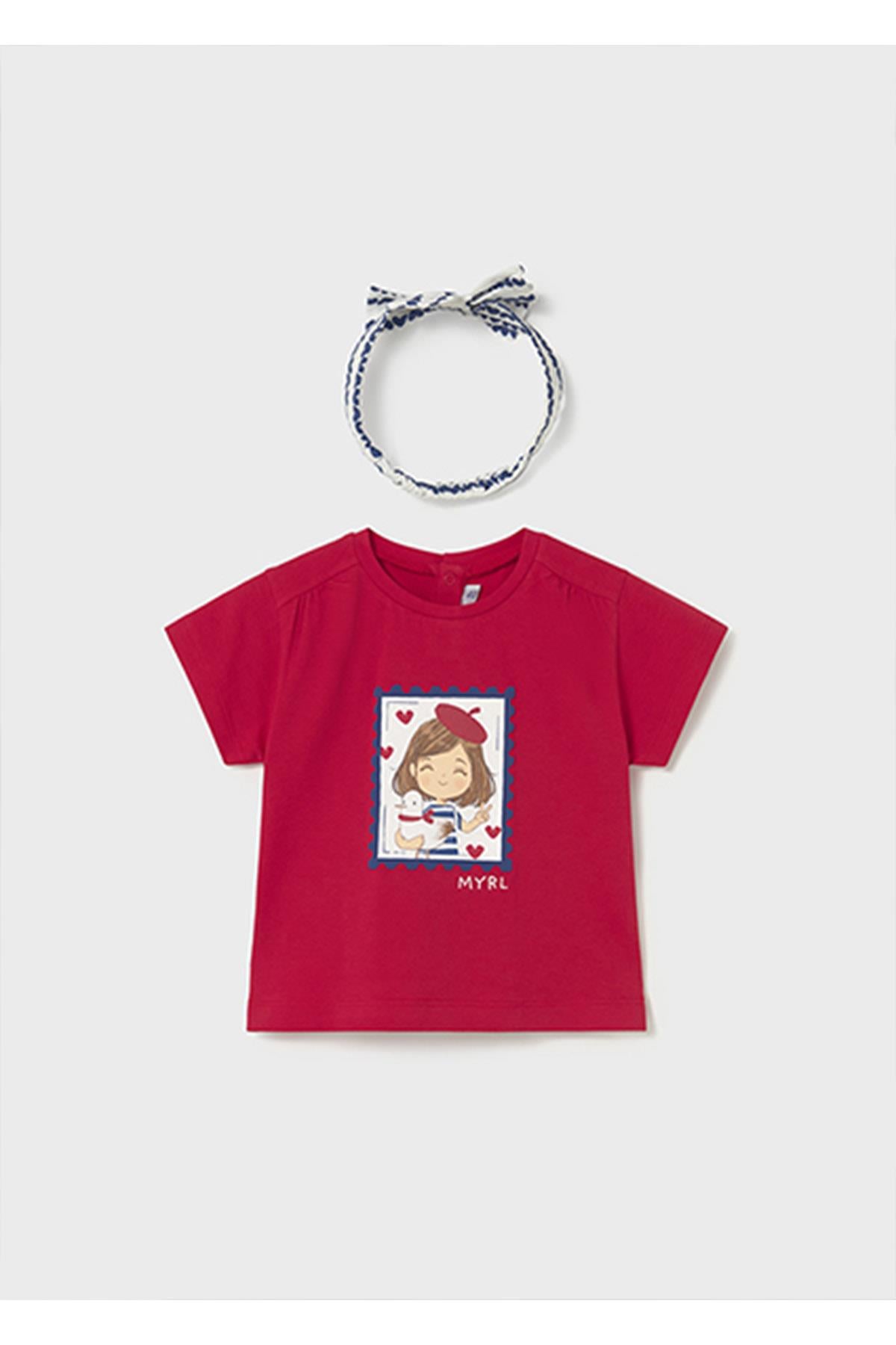 Mayoral Yazlık Kız Bebek Saç Bandanalı Tshirt - Kırmızı
