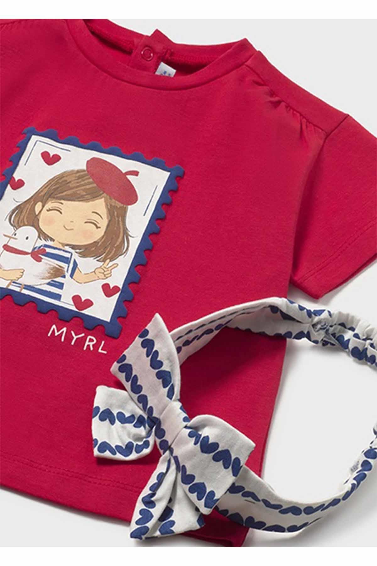 Mayoral Yazlık Kız Bebek Saç Bandanalı Tshirt - Kırmızı