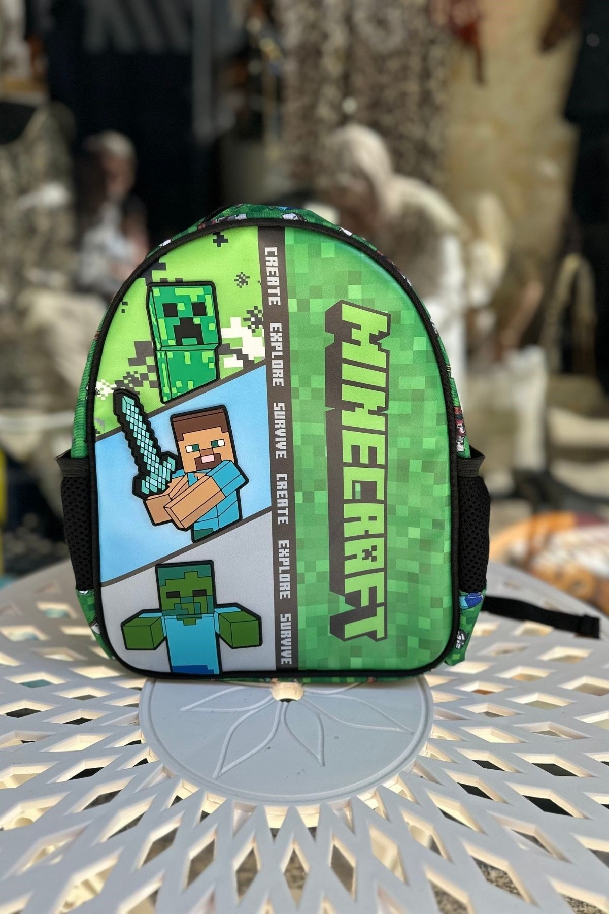 Minecraft Lisanslı Kabartılı Creeper Desenli Anaokulu Çantası