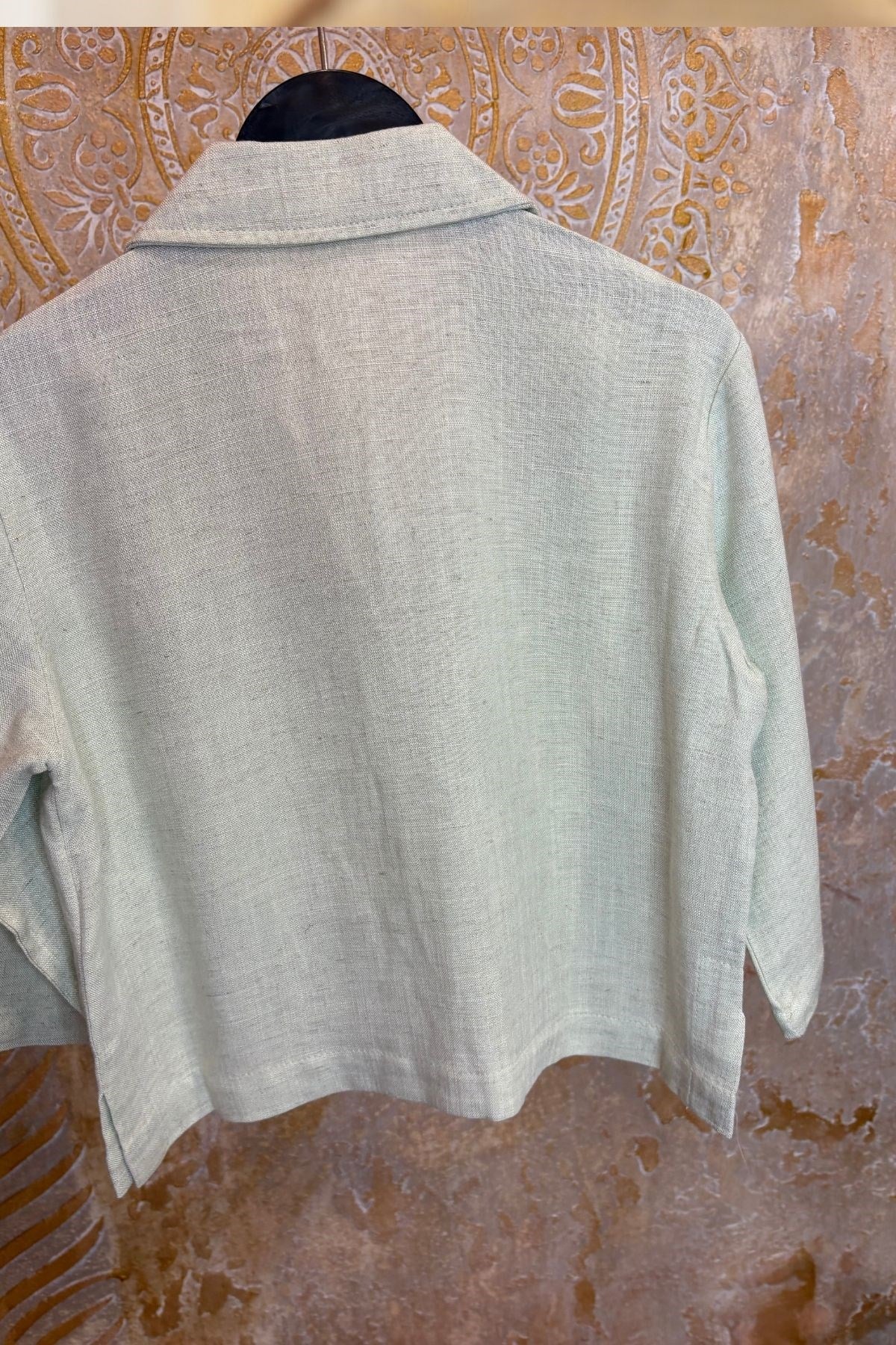 Üniseks Çocuk Naturel Keten Oversize Ceket-Yeşil