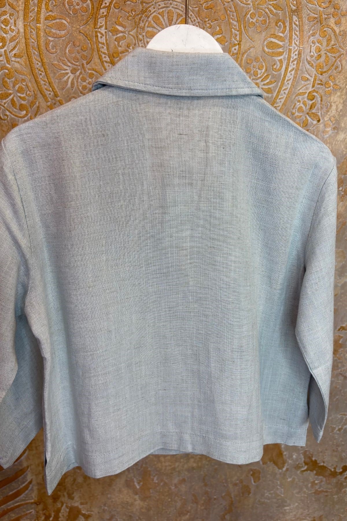 Üniseks Çocuk Naturel Keten Oversize Ceket-Mavi